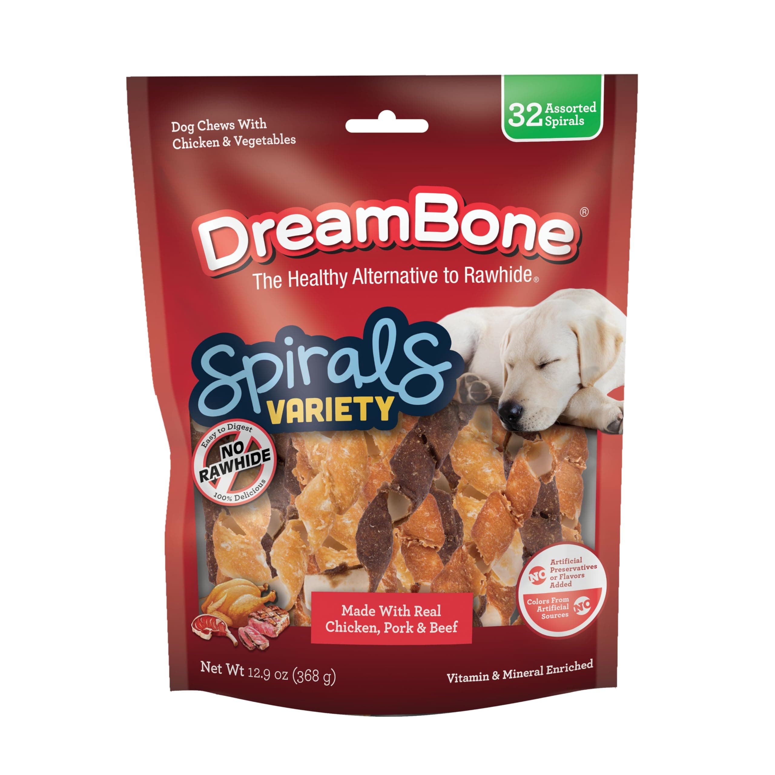 DreamBone Spirals Variety Pack Rawhide-Free Dog Treats, 32 Count