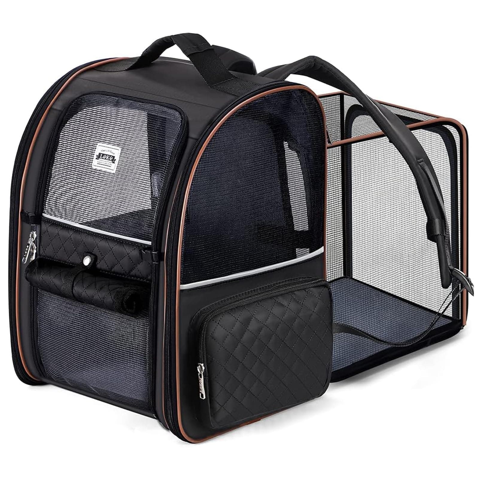 Lekespring Expandable Cat Backpack Carrier for Large Cats up to 18 lbs, Pet Backpack for Small Dogs, Foldable Travel Dog Carrier for Travel, Hiking, L-Black