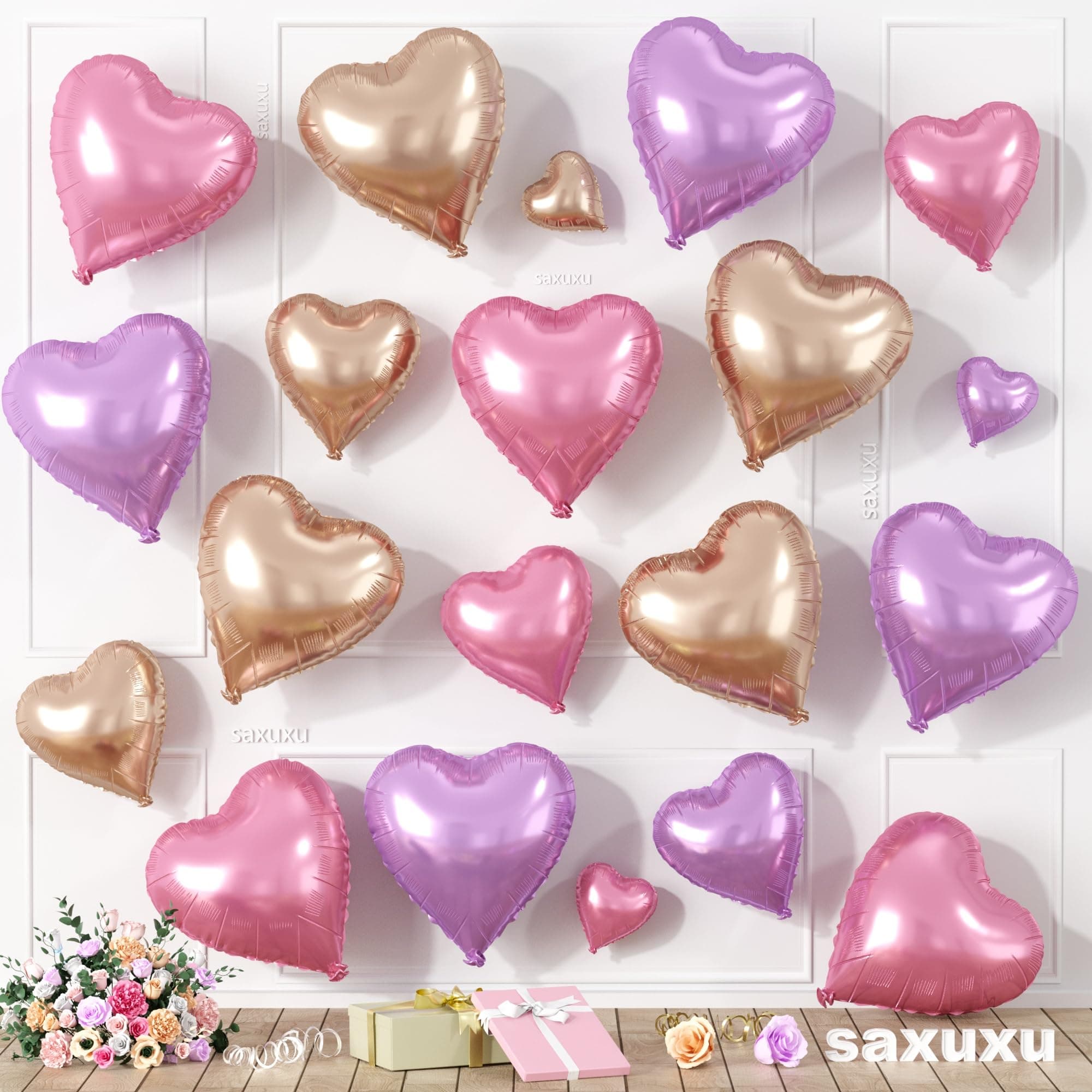 Rose Gold Purple Heart Balloons 20 Pack 1.5cm 10.1"/18" for Valentine's Day Wedding Engagement Bridal Shower Anniversary