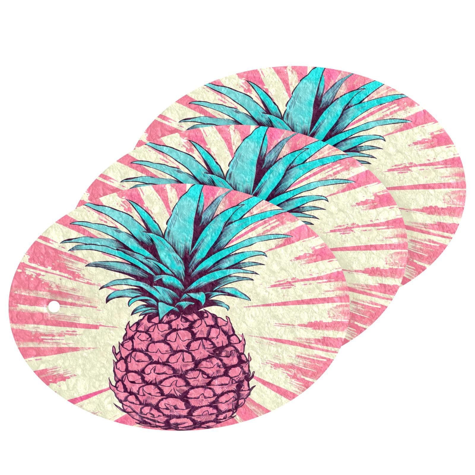 Pineapple Watercolor Dish Sponges Kitchen Dishwashing Sponge Non Scratch Scrub Sponges for Dishes Household Cleaning Supplies Bathroom 3 Pack