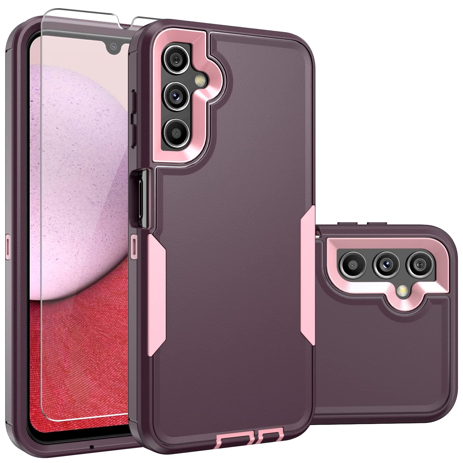 YZOK for Galaxy A14 5G Phone Case,Samsung A14 5G Case [Shockproof] [Dropproof] [Tempered Glass Screen Protector],Heavy Duty Protection Phone Case Cover for Samsung Galaxy A14 5G (WineRed Pink)