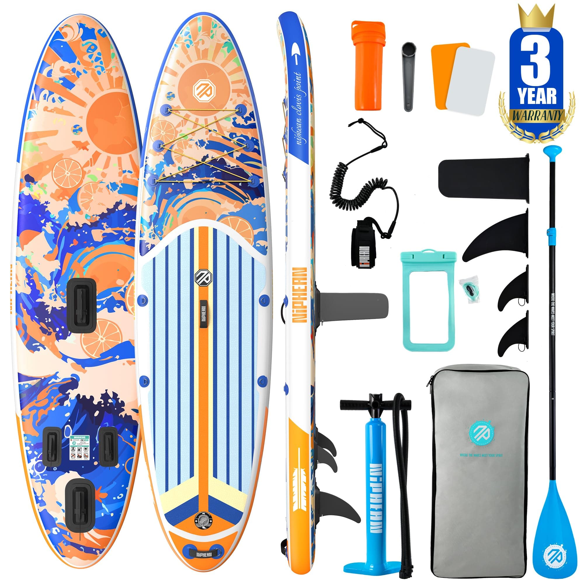 Niphean Inflatable Stand Up Paddle Board with SUP Accessories,Orange