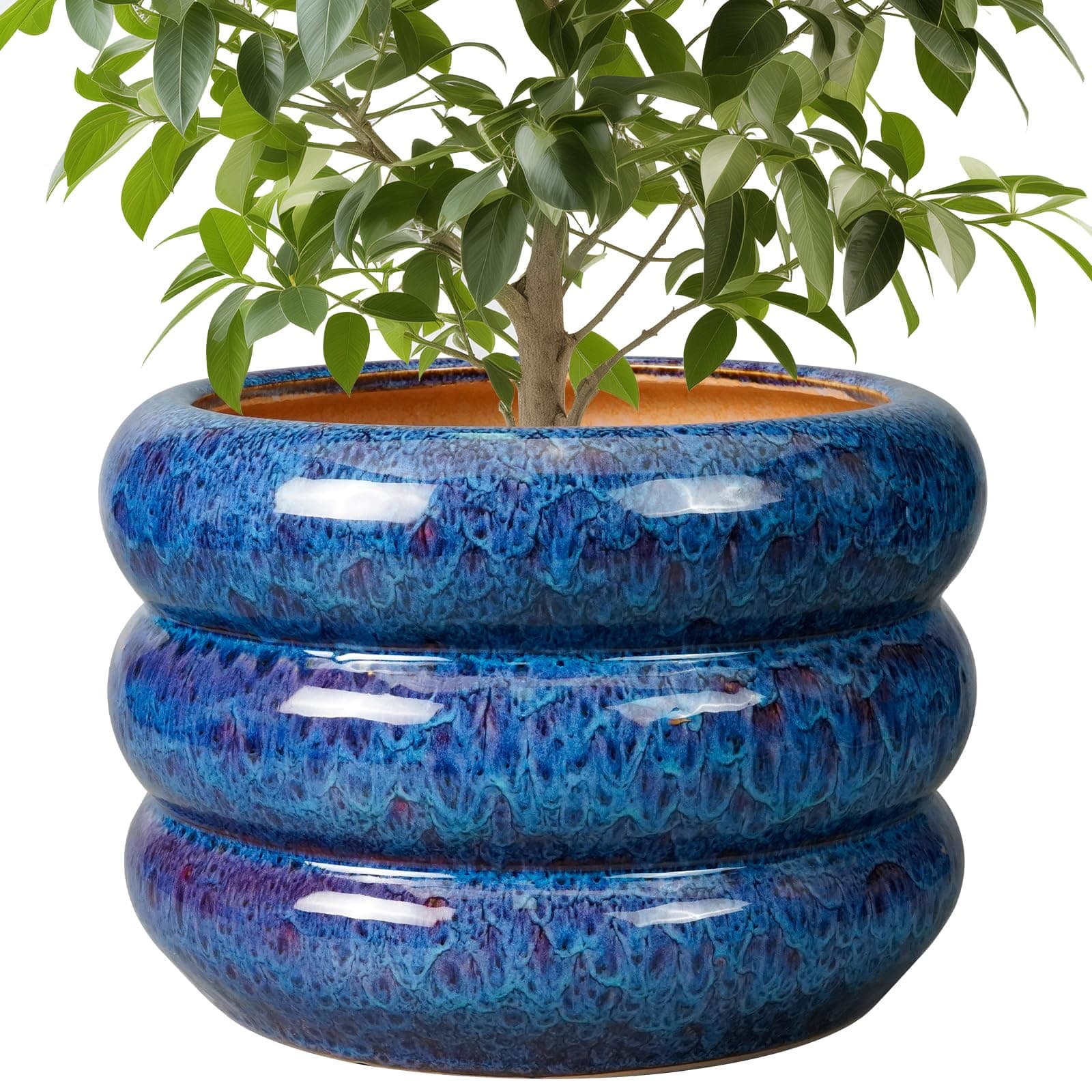 SQOWL Ceramic Pot for Plants - 10 Inch Plant Pot Indoor Outdoor Planter Pot with Drainage Hole Large Flower Pot Decorative Plant Pot for Patio Living Room Decor Blue