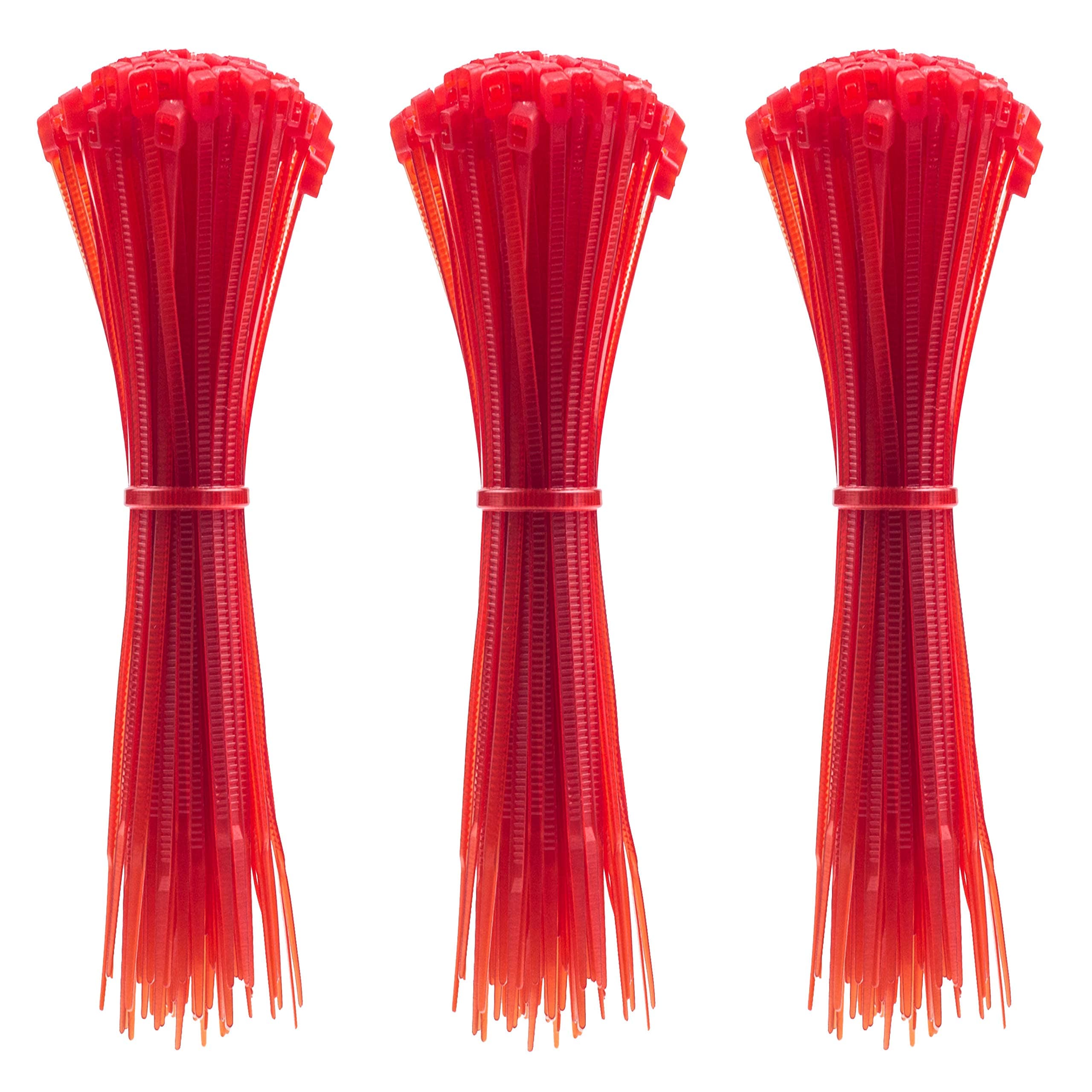 4 Inch Nylon Cable Ties(Tying Length 2.8"), Tensile Strength 18lbs(8kgs) Clear Thin Cable Zip Ties, Auto-Locking Cord Straps, 300pcs Per Package, RED