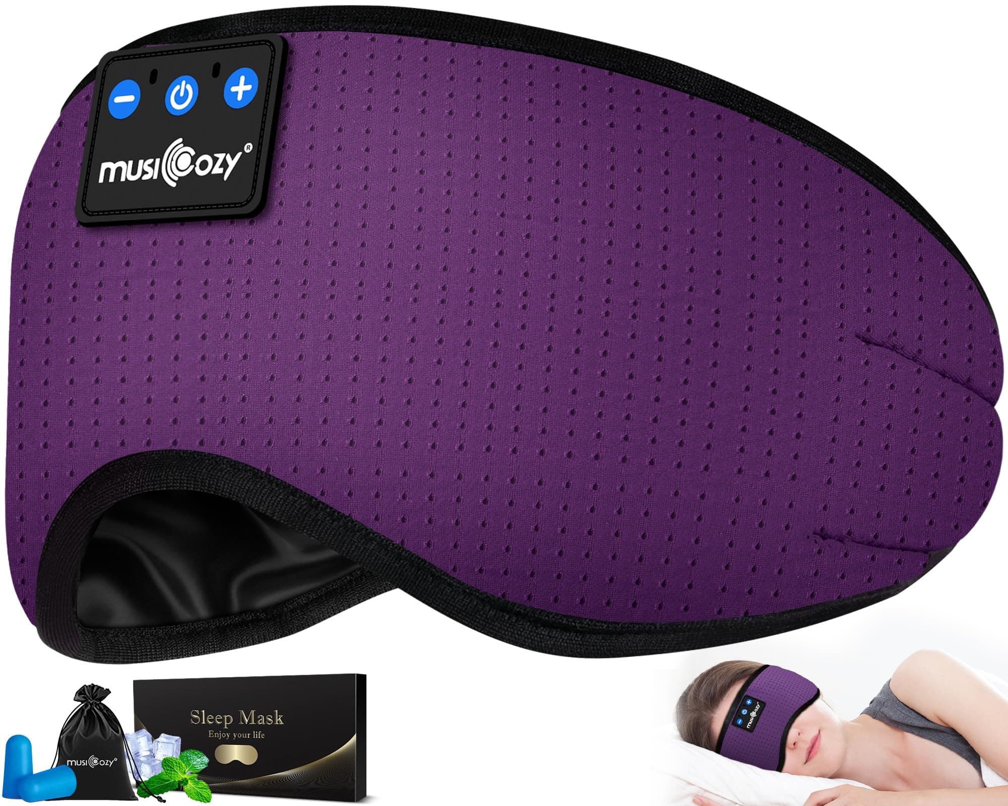MUSICOZY Breathable 5.4 Sleep Headphones Eye Mask Headband for Side Sleeper