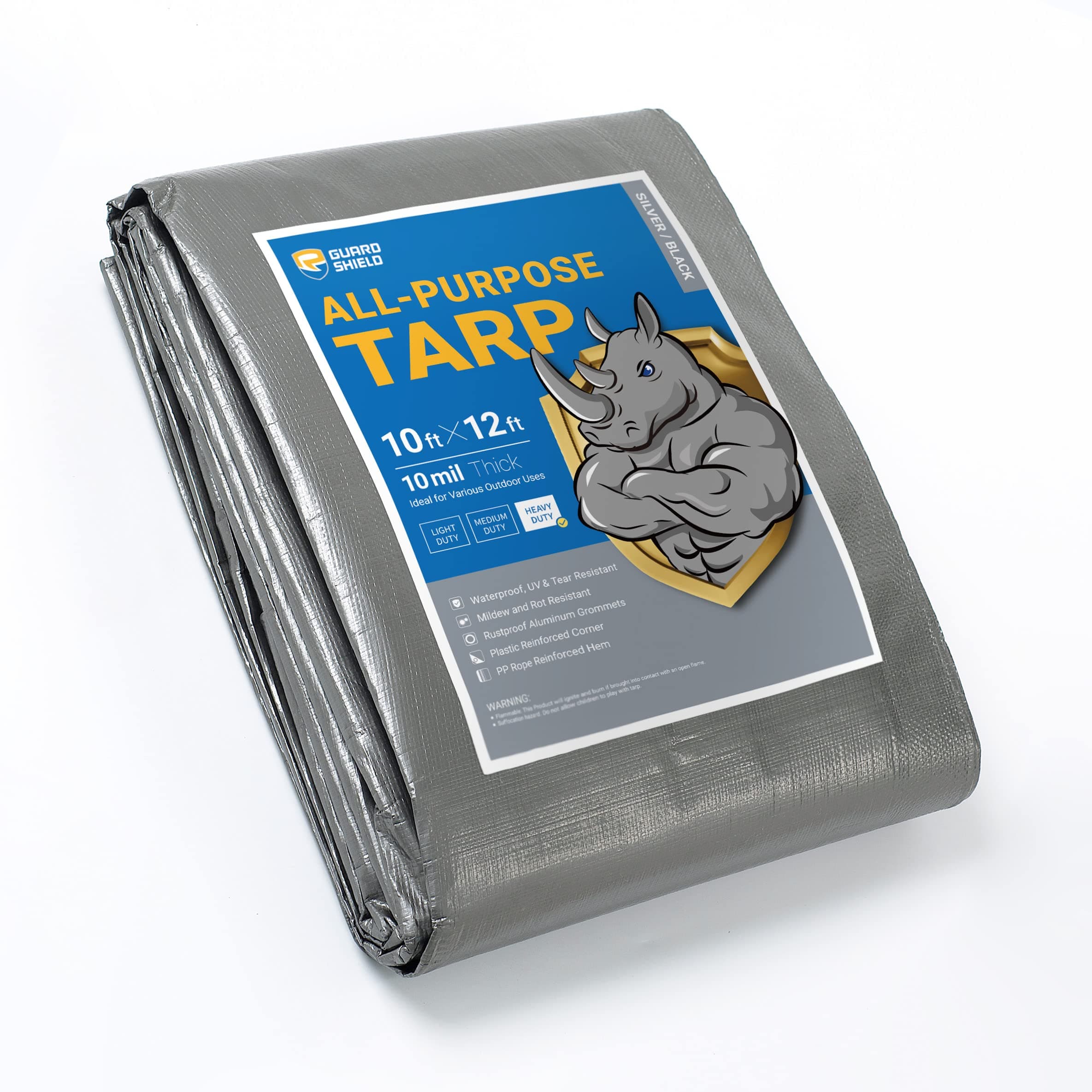 GUARD SHIELD Tarps Heavy Duty Waterproof Silver/Black Tarp 10x12 Feet Outdoor Thick Waterproof Poly Tarp Cover 10mil