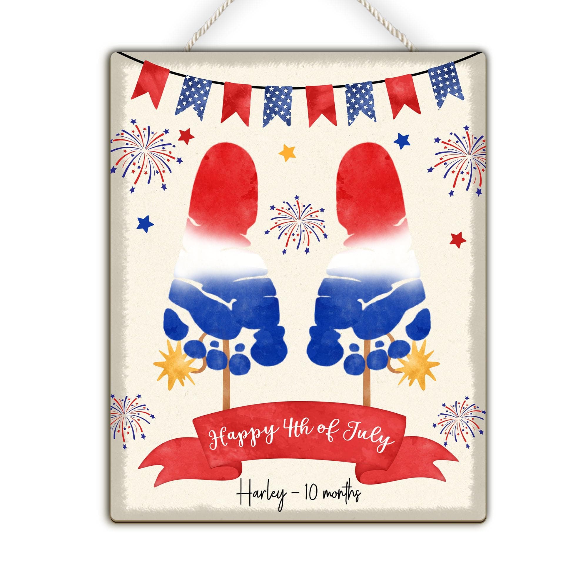 Custom DIY Baby First Independence Day Footprint Wooden Hanging Sign My 1st 4th of July Day Gifts Memorial Day/4th of July/Veterans Day Patriotic Decorations Happy 4th of July Baby Footprint Keepsake
