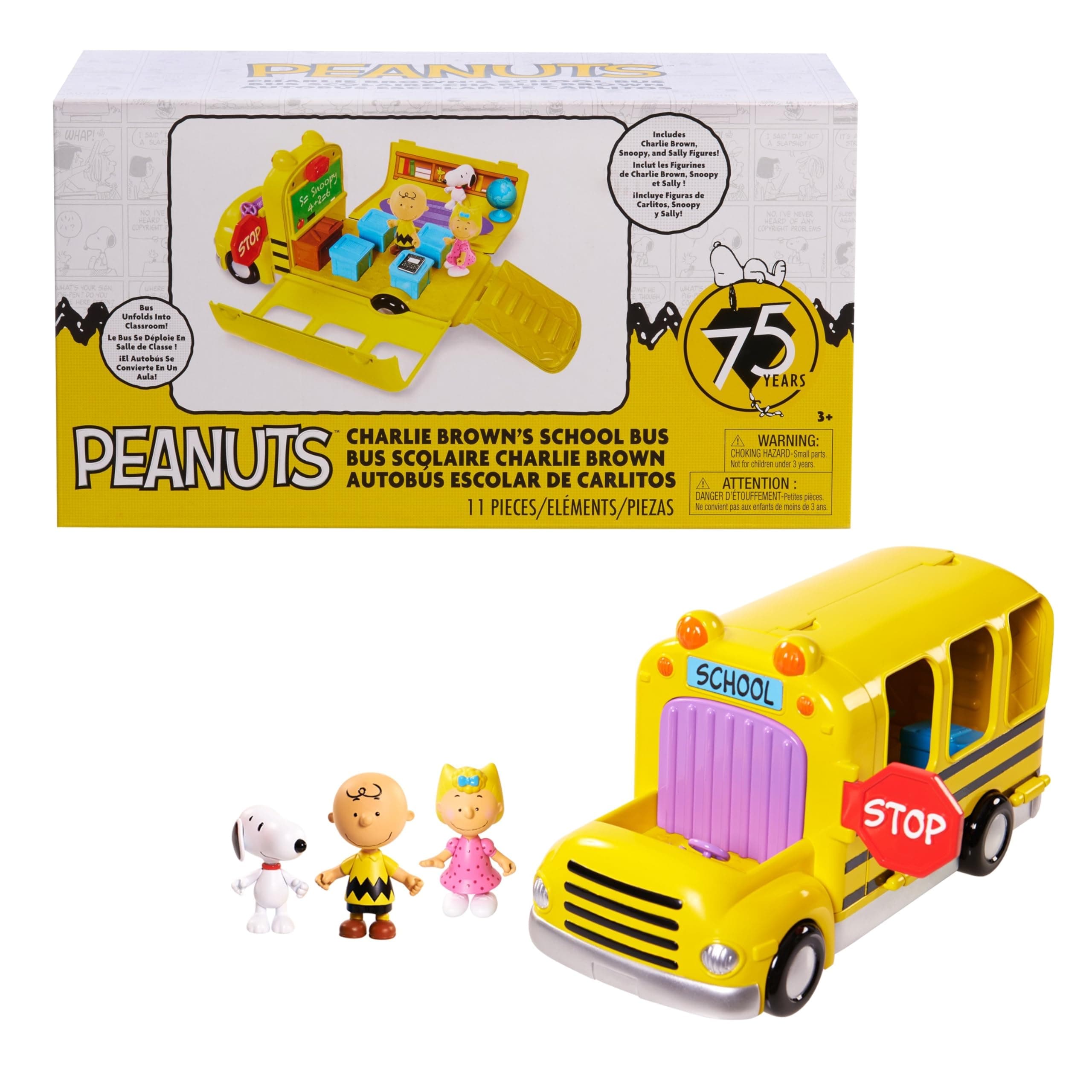 Peanuts Charlie Brown School Bus, Kids Toys for Ages 3 Up, Gifts and Presents