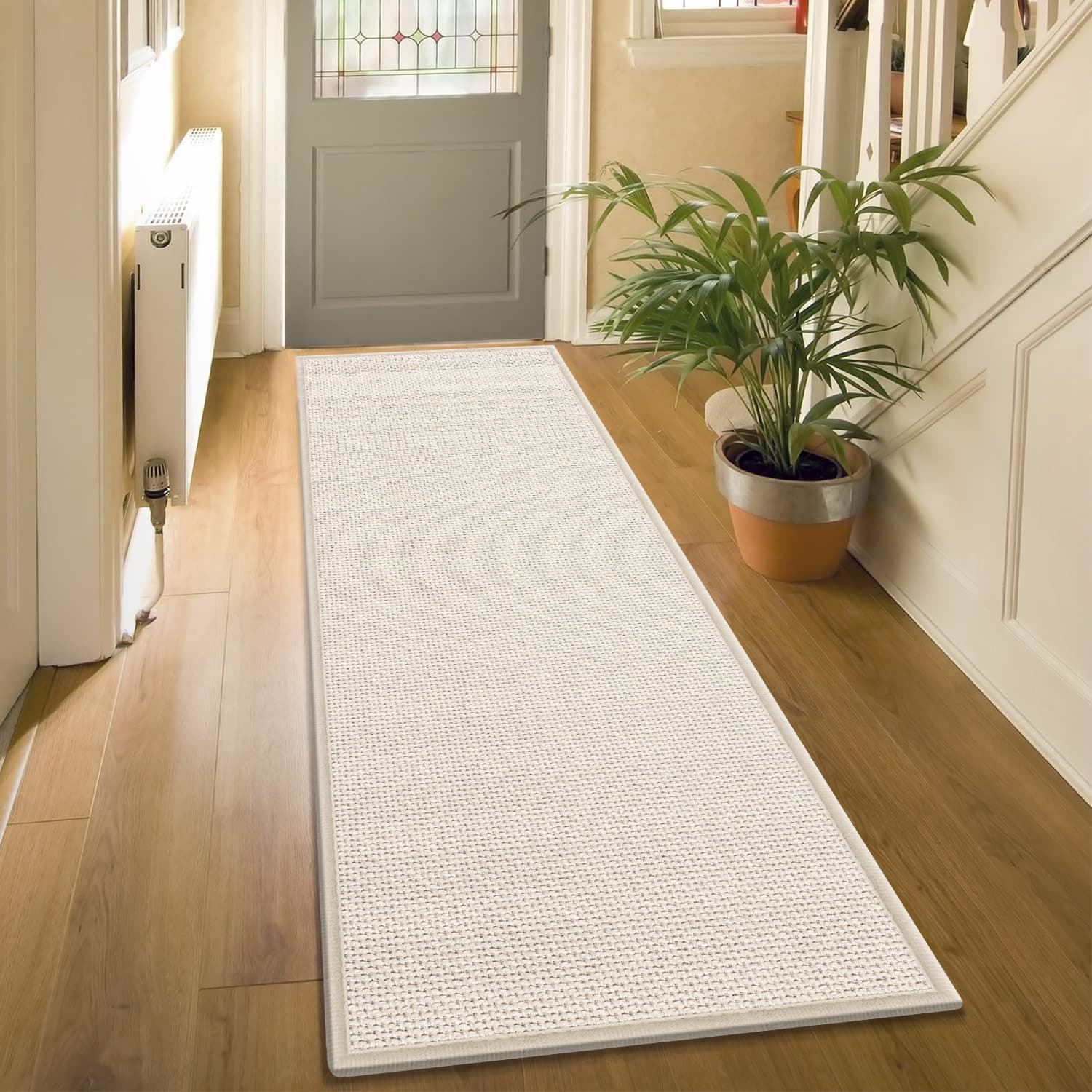 7ft Jute Braided Rug Runners for Hallways Non Slip, Water Absorbent Runner for Kitchen Floor, Beige Laundry Rugs Entryway Runner Non Skid