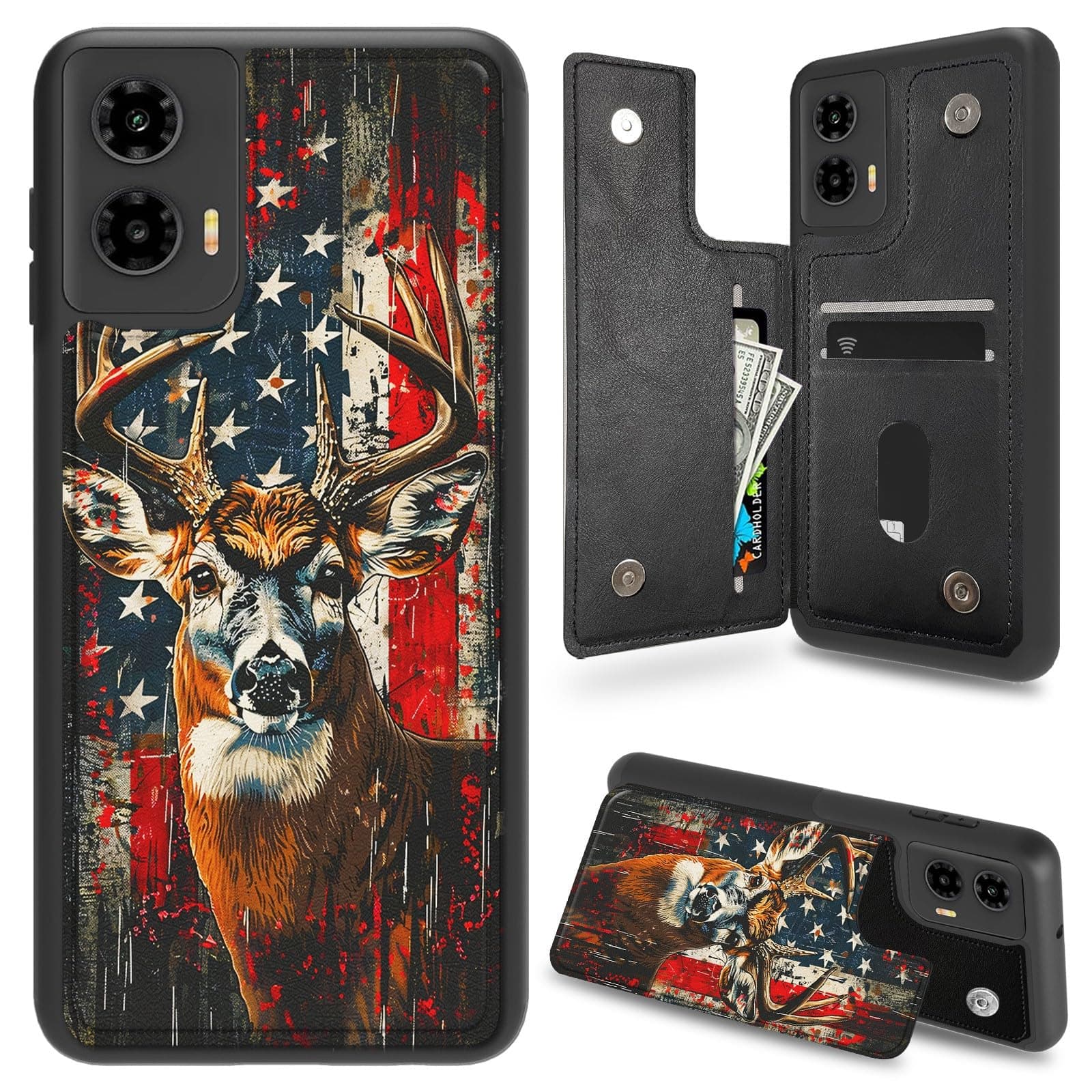 NLZQTTBD for Moto G Power 5g 2024 Case Wallet Case with Card Holder,PU Leather Kickstand Double Magnetic Clasp Shockproof Cover for Motorola Moto G Power 5g 2024,Yellow Flower Cow