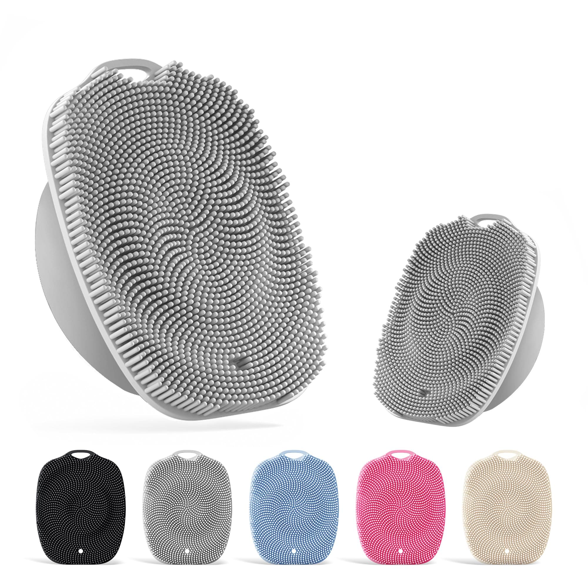 ARIOSOX, Soft Silicone Body Scrubber, Gentle Like a Hand Exfoliating Your Skin and Build Up Lather, Back Large Suction Cup Easy to Store, & Deep Clean (Body Scrubber + Face Scrubber Gray)