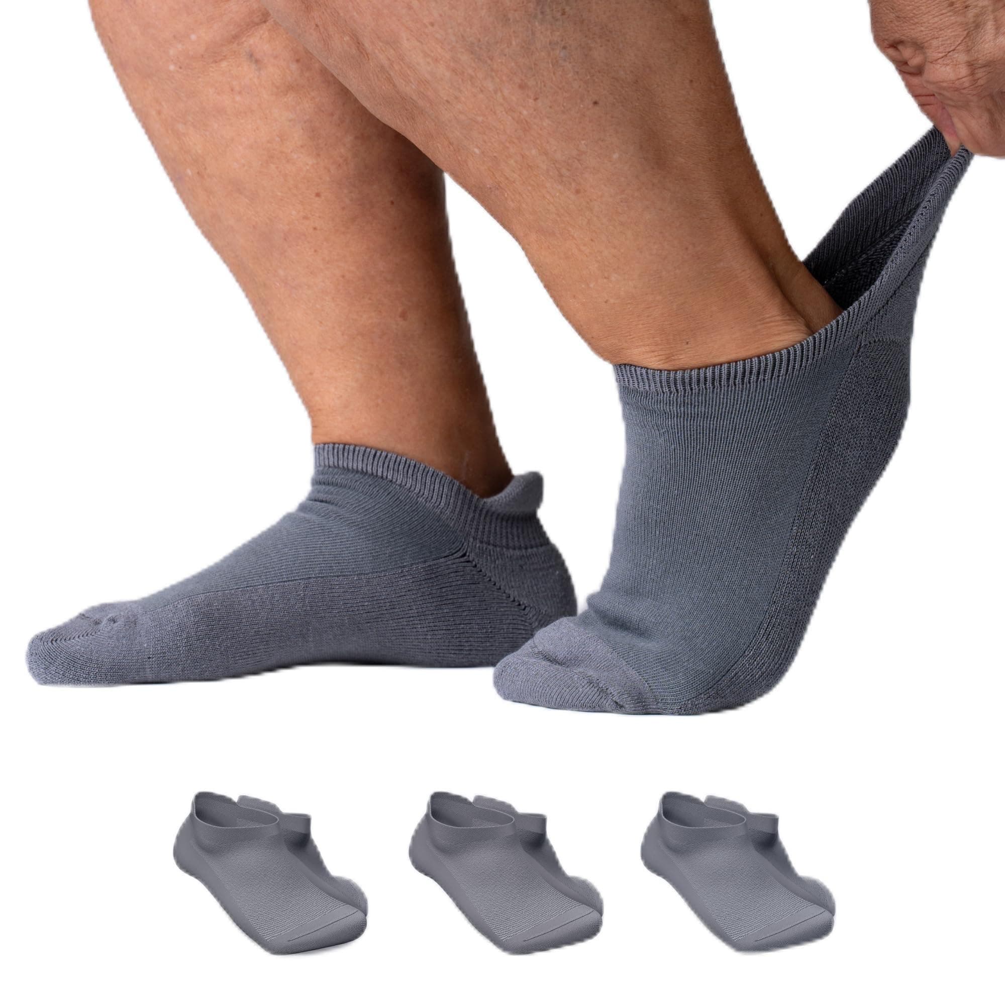 Viasox Diabetic Ankle Socks for Women & Men 3 Pack, Low Cut Non Binding, Seamless Neuropathy Socks, Gray, X-Large