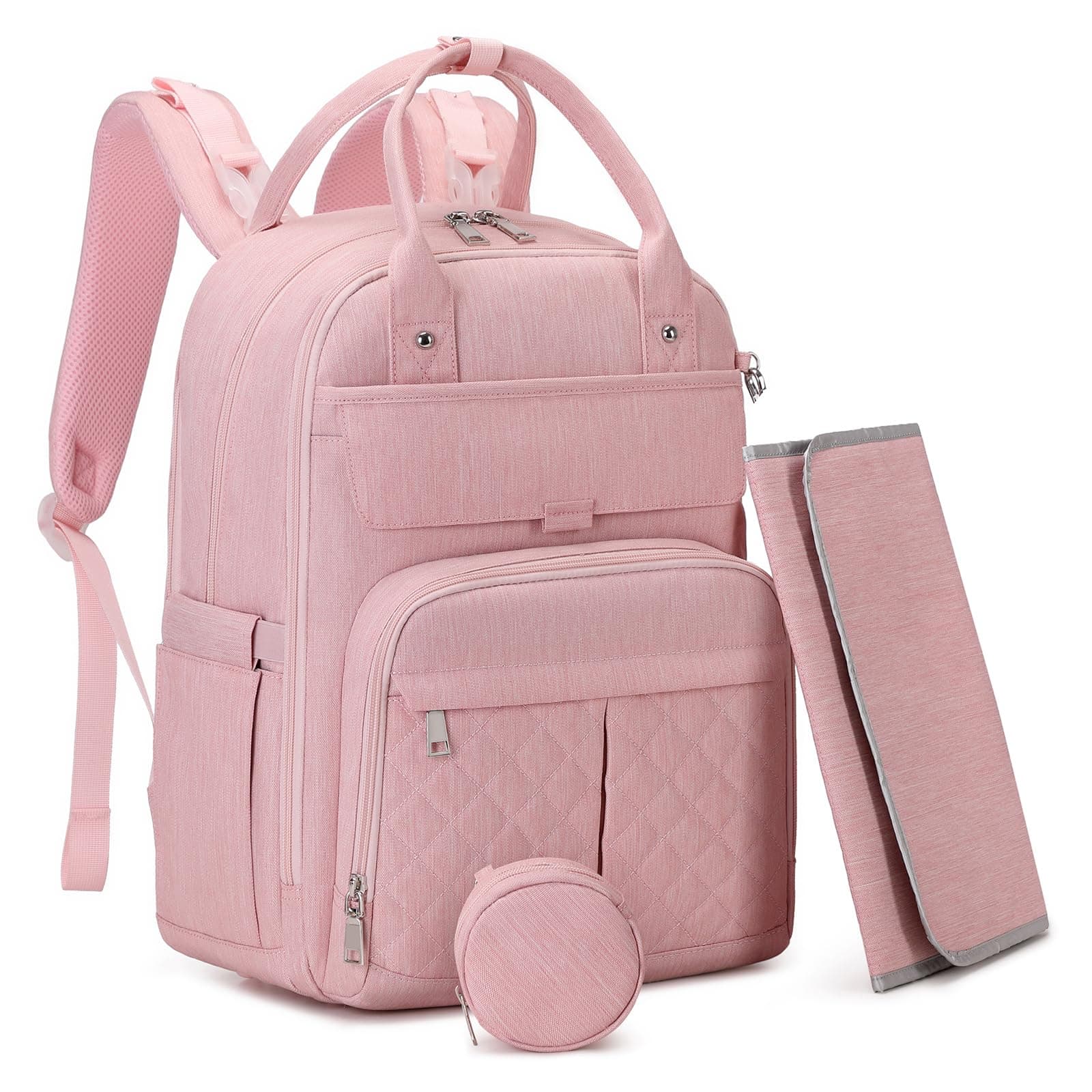 MOONBABY Diaper Bag Backpack, Baby Diaper Bags with Portable Changing Pad and Pacifier Case, Pink