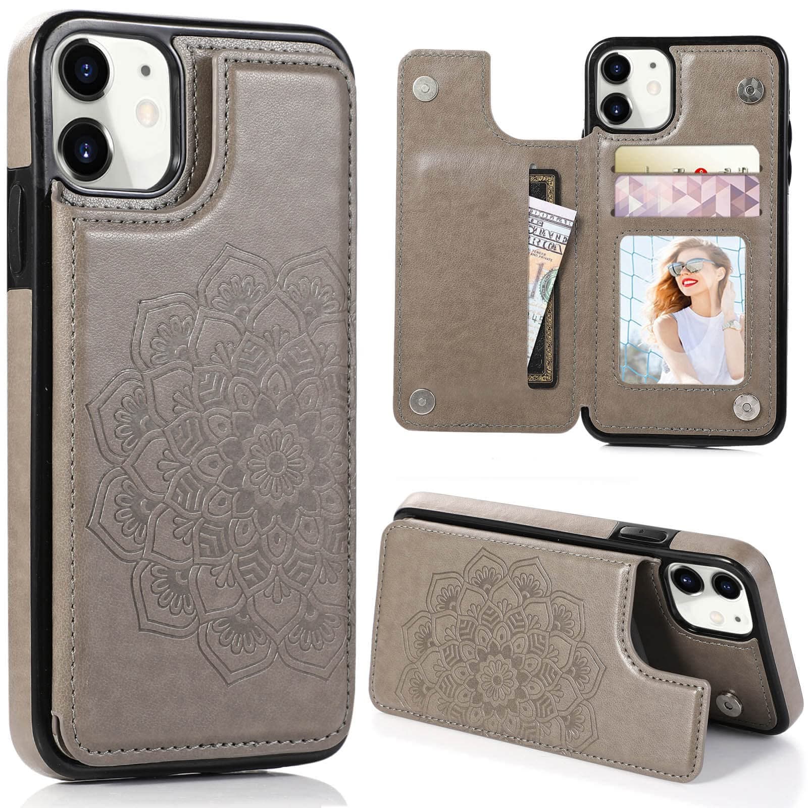 KRHGEIK for iPhone 12 Pro/iPhone 12 Wallet Case with Card Holder, Gray