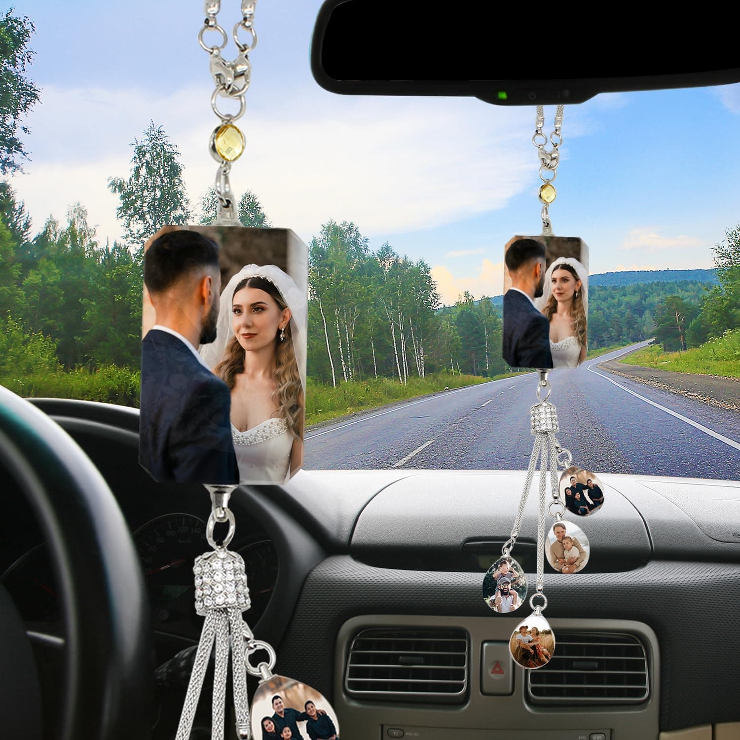 Personalized Photo Crystal Pendant for Car Home Hanging Ornaments Custom Picture Car Rearview Mirror Pendant Custom Aesthetic Mirror Interior Accessories Gift for Family and Friends (Style 2)