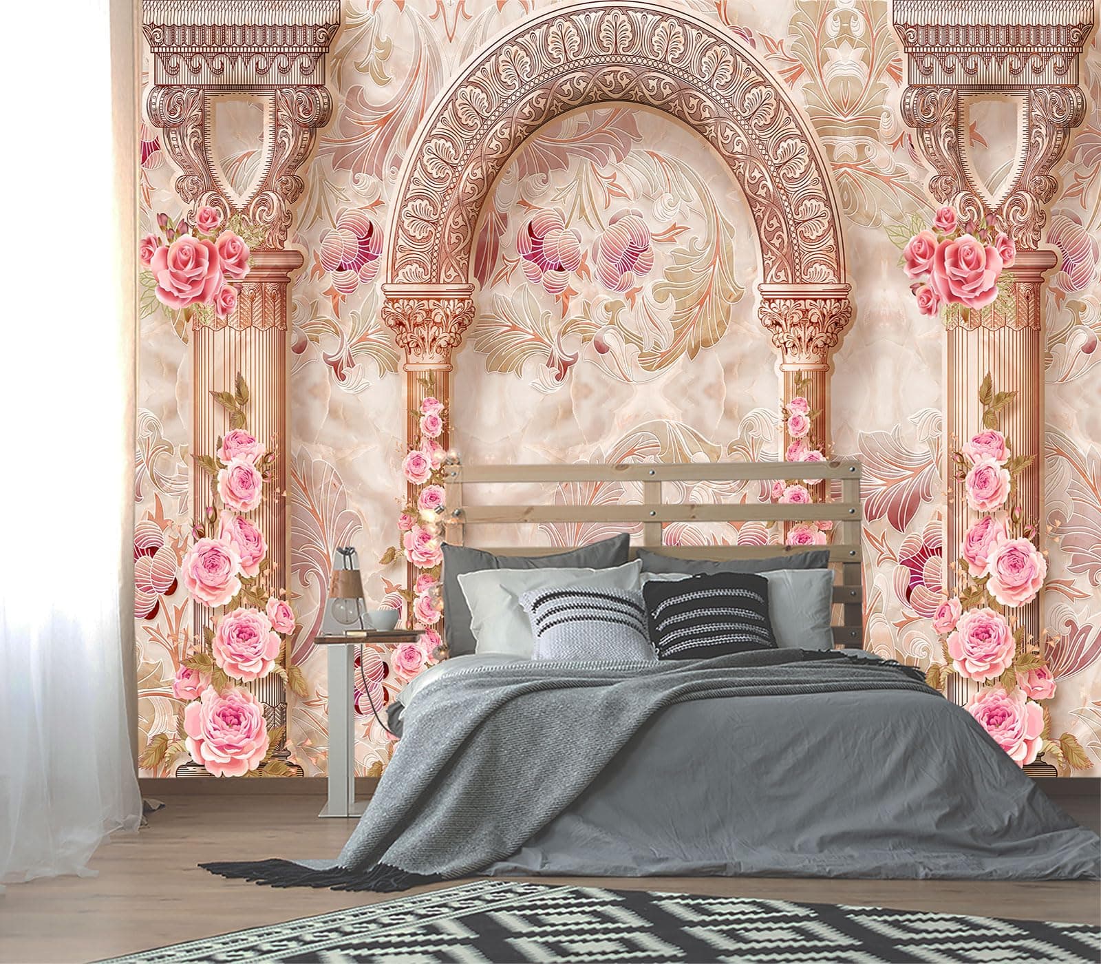 XMPMBM-3d Floral Fabric Wallpaper Pink Peony Bedroom Bathroom Wall Mural-W 154" X H 105"（112 Square Foot）