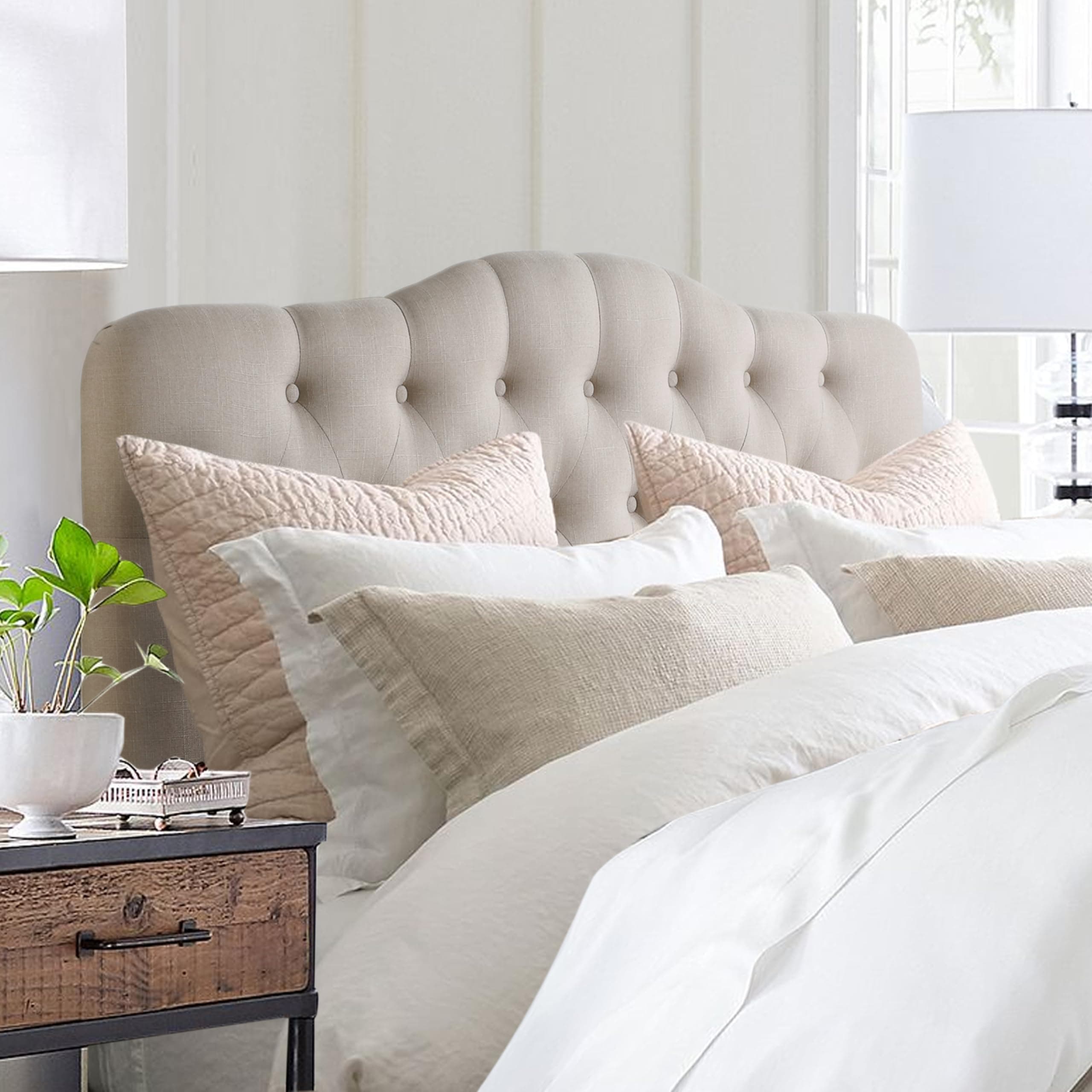 Rosevera Givanna Adjustable Height Headboard Upholstery and Button Tufting for Bedroom, Queen, Beige Linen