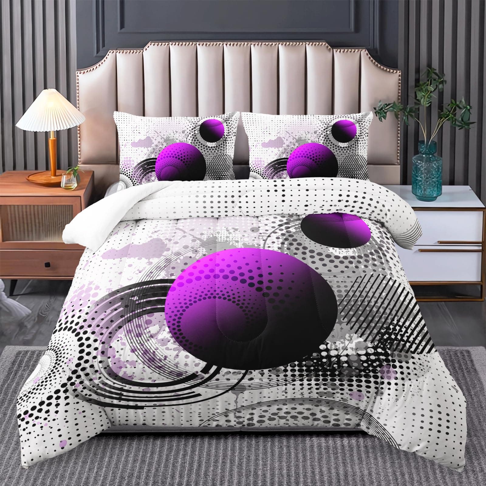 Tuzaovy Purple Geometry Bedding Queen Size Comforter Sets,Queen Quilt Bedding Set Geometry Comforter Purple Room Decor for Women,1 Quilt Set with 2 Pillowcase.