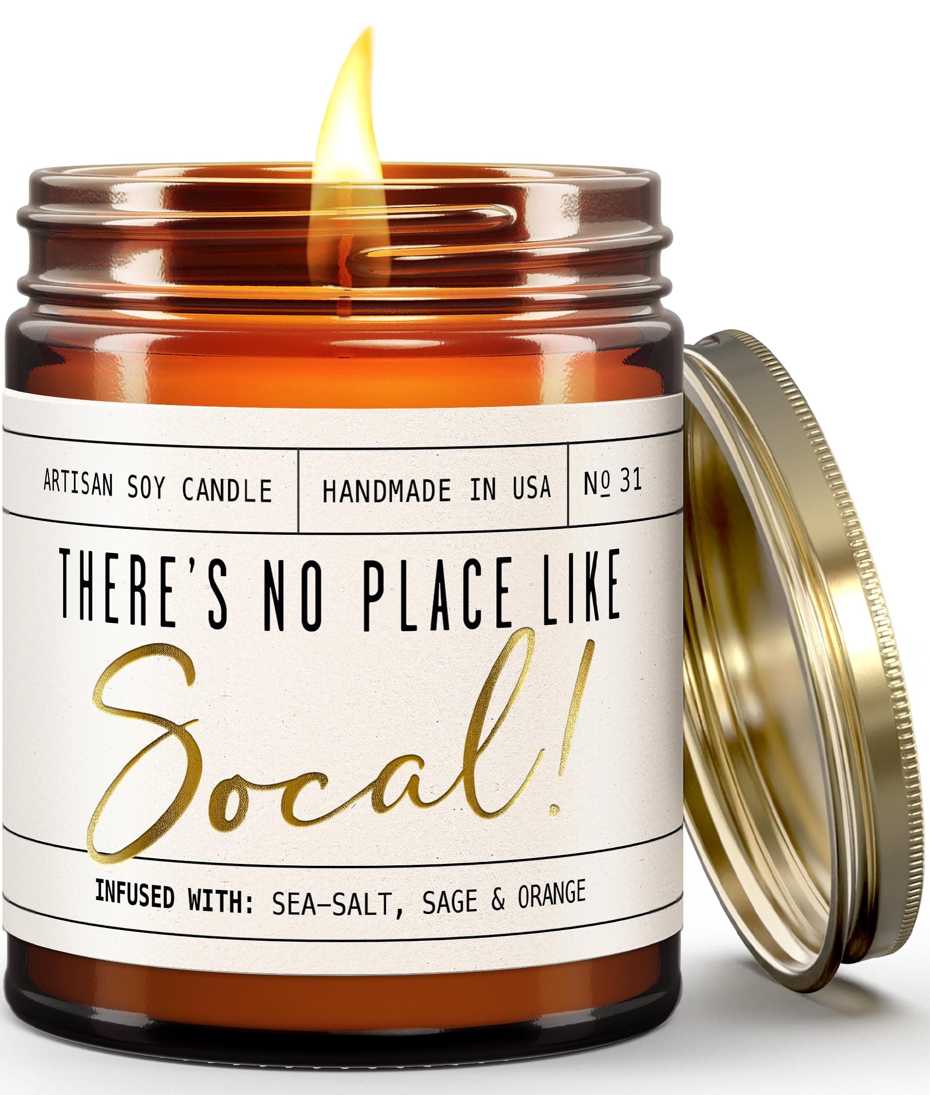 California Gifts, California Decor for Home - 'There's No Place Like SoCal Candle, w/Seasalt, Eucalytpus, Sage & Redwood I California Souvenirs State Gifts I 9oz Jar, 50Hr Burn, USA Made