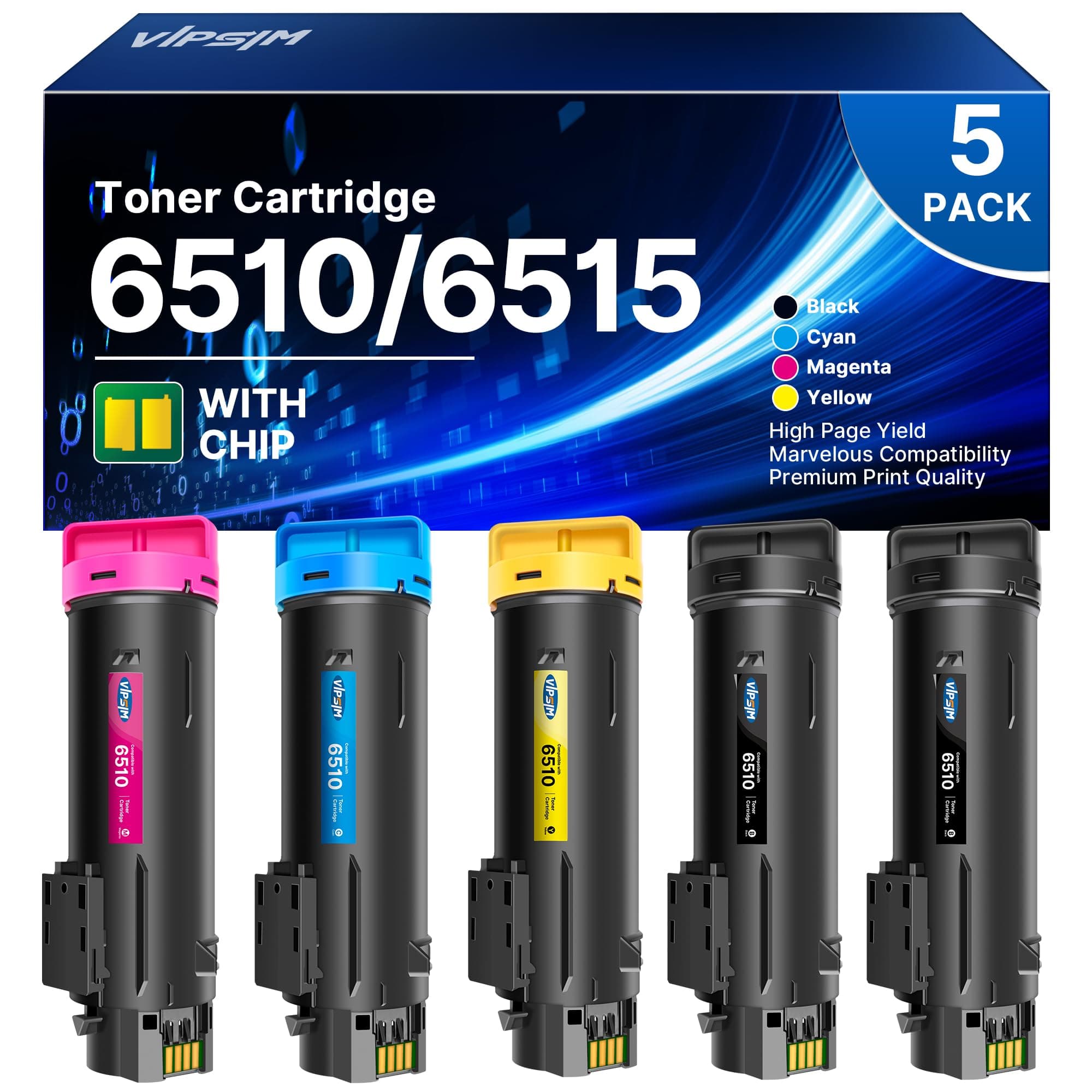 Phaser 6510 Toner Workcentre 6515 Toner (5 Pack) - Replacement for Xerox Workcentre 6510 Phaser 6510 Toner Cartridge Compatible with Xerox Phaser 6510dni 6510n Workcenter 6515dni 6515dn Printer Ink