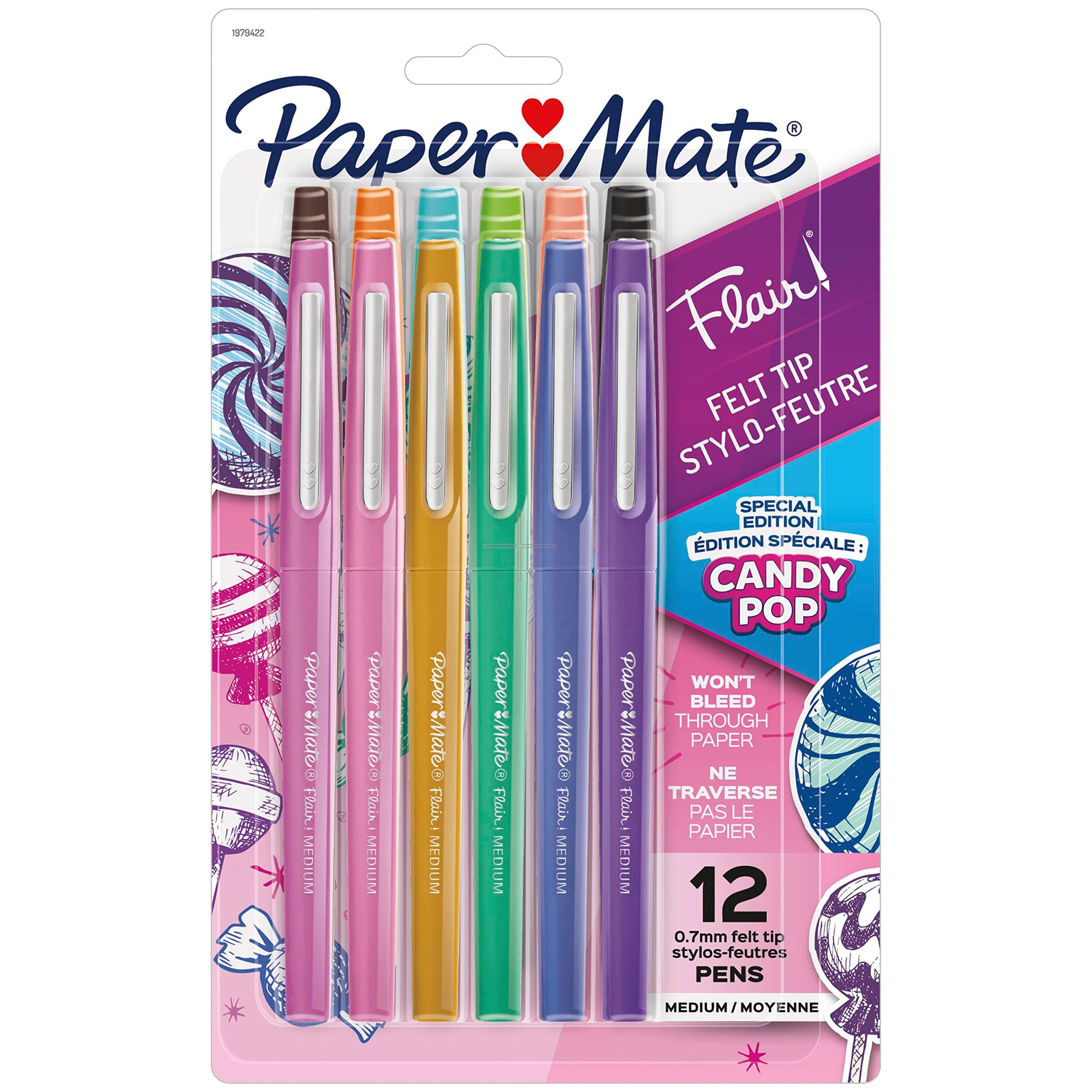 Paper Mate Flair Felt Tip Pens, Medium Point (0.7 mm), Special Edition Candy Pop Pack, Assorted Colours, 12 Count