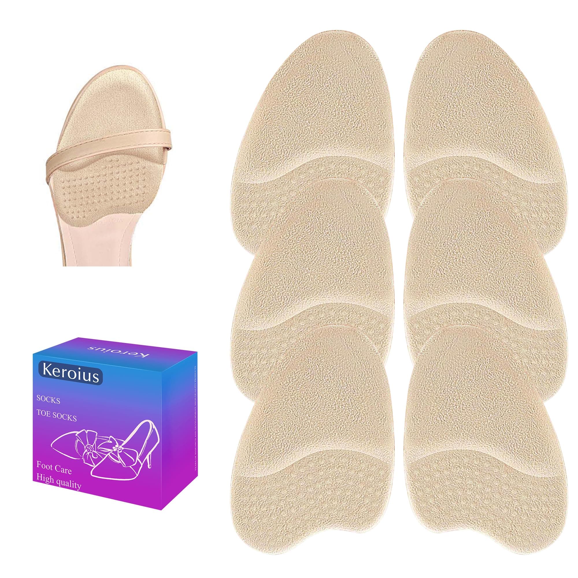 Keroius 3 Pairs Metatarsal Pads,Ball of Foot Cushions,High Heel Inserts Foot Pads,Anti Slip Heel Pads Inserts for Women,Pain Relief and Comfort Non Slip Heel Pads (C-3 Pairs Beige)