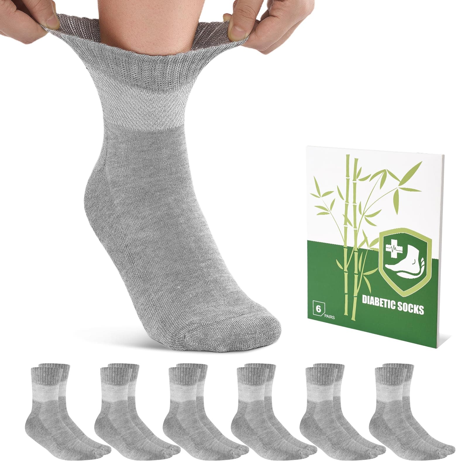 Cirorld Bamboo Viscose Diabetic Socks for Women, 6 Pairs Non Binding Wide Top, Seamless Loose Socks for Swollen Feet