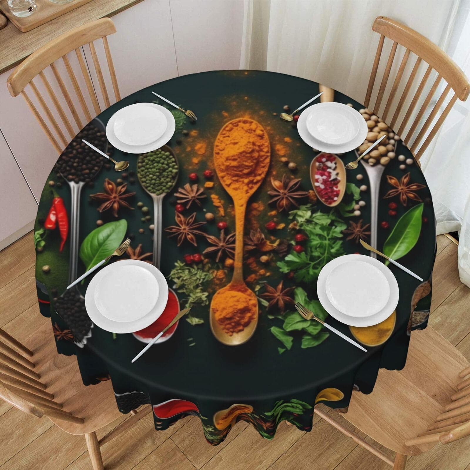 KIROJA Spices Round Tablecloth, Washable Home Decor Tablecloth Holiday Party Farmhouse Decor Table Cover,60in