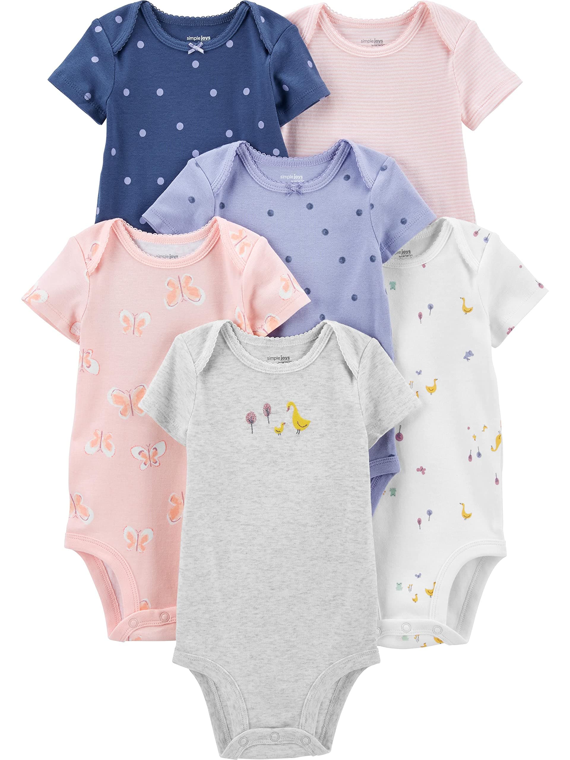 Simple Joys By Carter's Baby Girls Short-sleeve Bodysuit Shirt, Violet/Pink/Butterfly, Newborn US