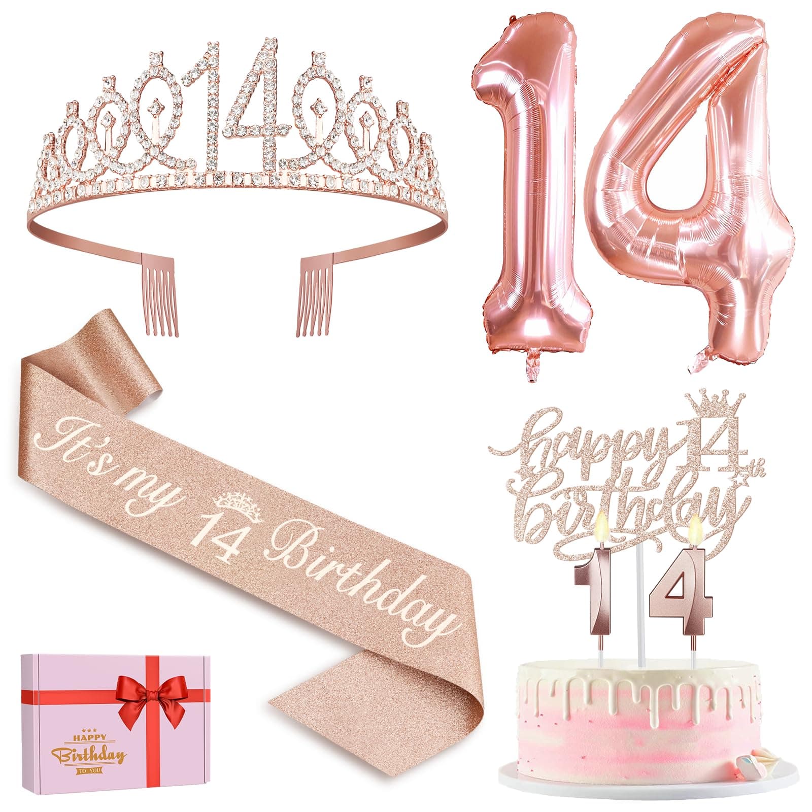 YeohJoy 14th Birthday Decorations for Girls Rose Gold