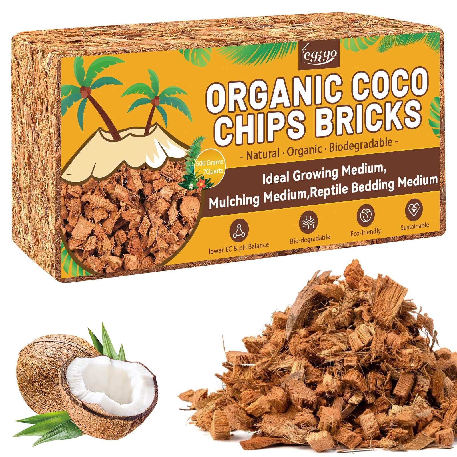 Legigo 1.1 LB Coco Coir Chips for Plants- Organic Coconut Husk Potting Mix