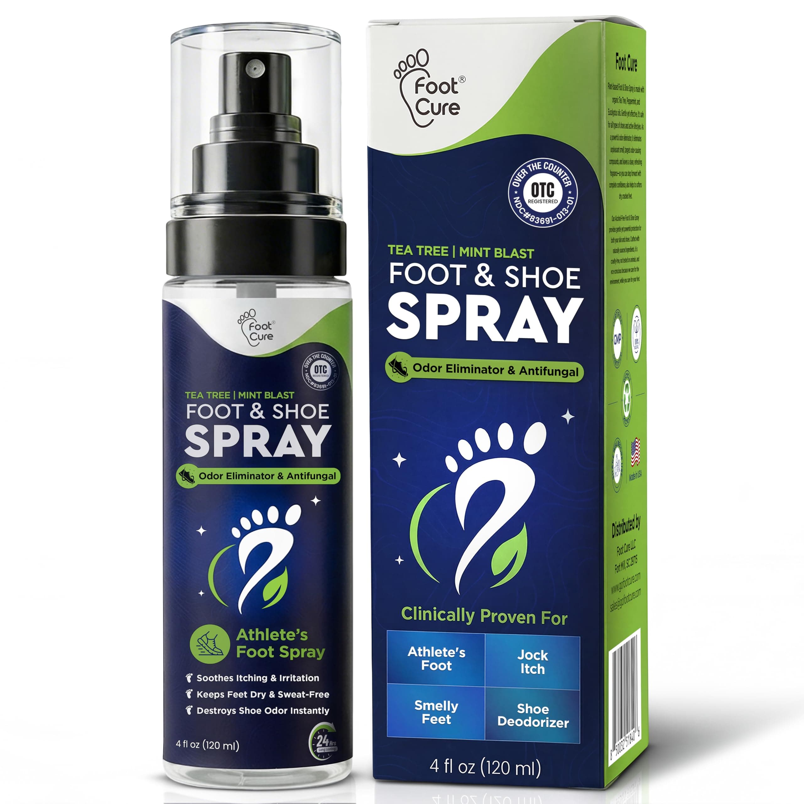 Tea Tree Foot Odor Spray - Mint Blast Shoe Deodorizer for Smelly Feet, Athletes Foot Spray Odor Eliminator No More Smelly Shoes or Stinky Feet | Removes, Controls & Prevents Odors - 120ml Made in USA
