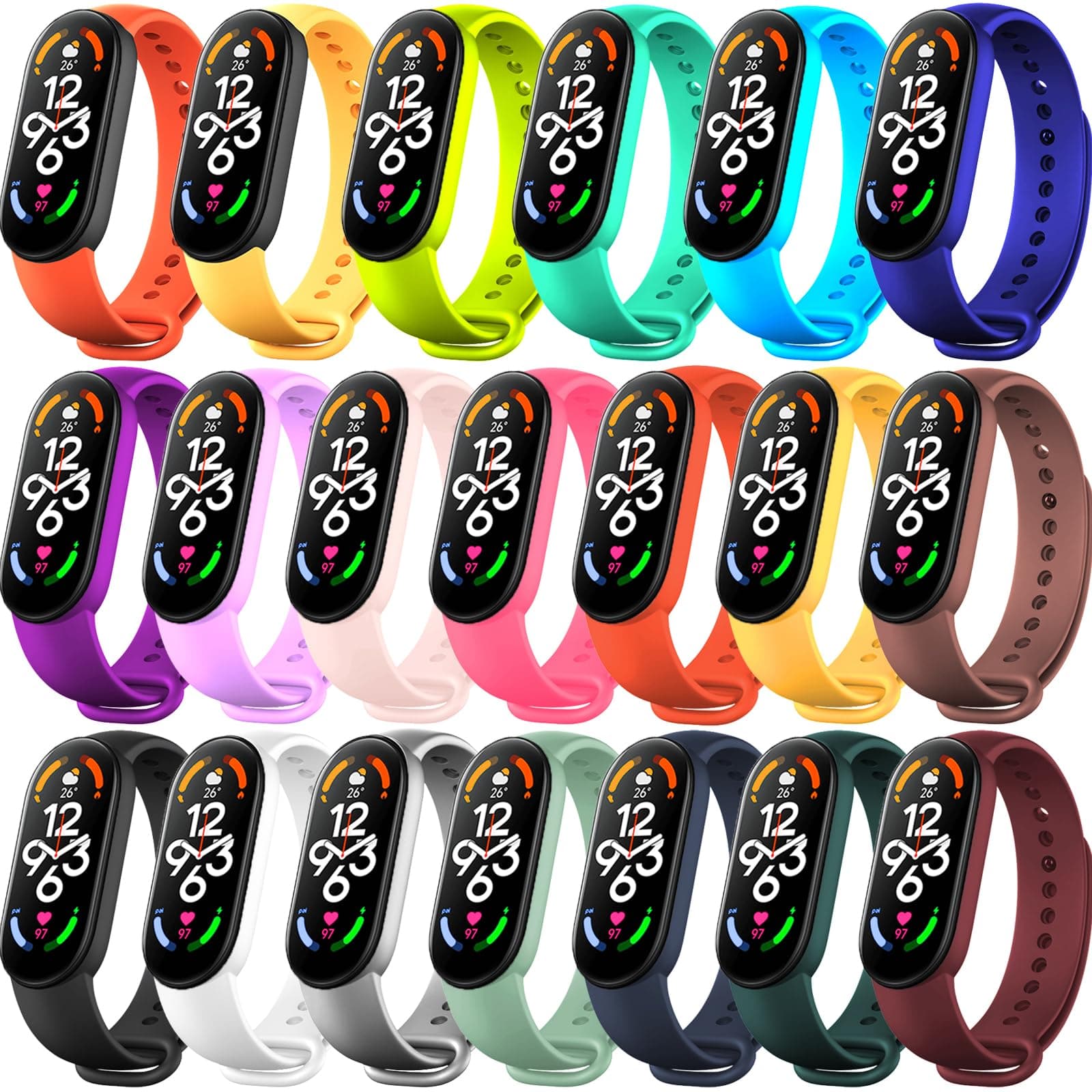 BANGTING 20 Stück Armband Kompatibel mit Xiaomi Mi Band 7 / 6 / 5 / Amazfit Band 5, Silikon Ersatzarmband für Mi Fit Band 6 NFC Ersatzbänder Miband 7 Armbänder Strap