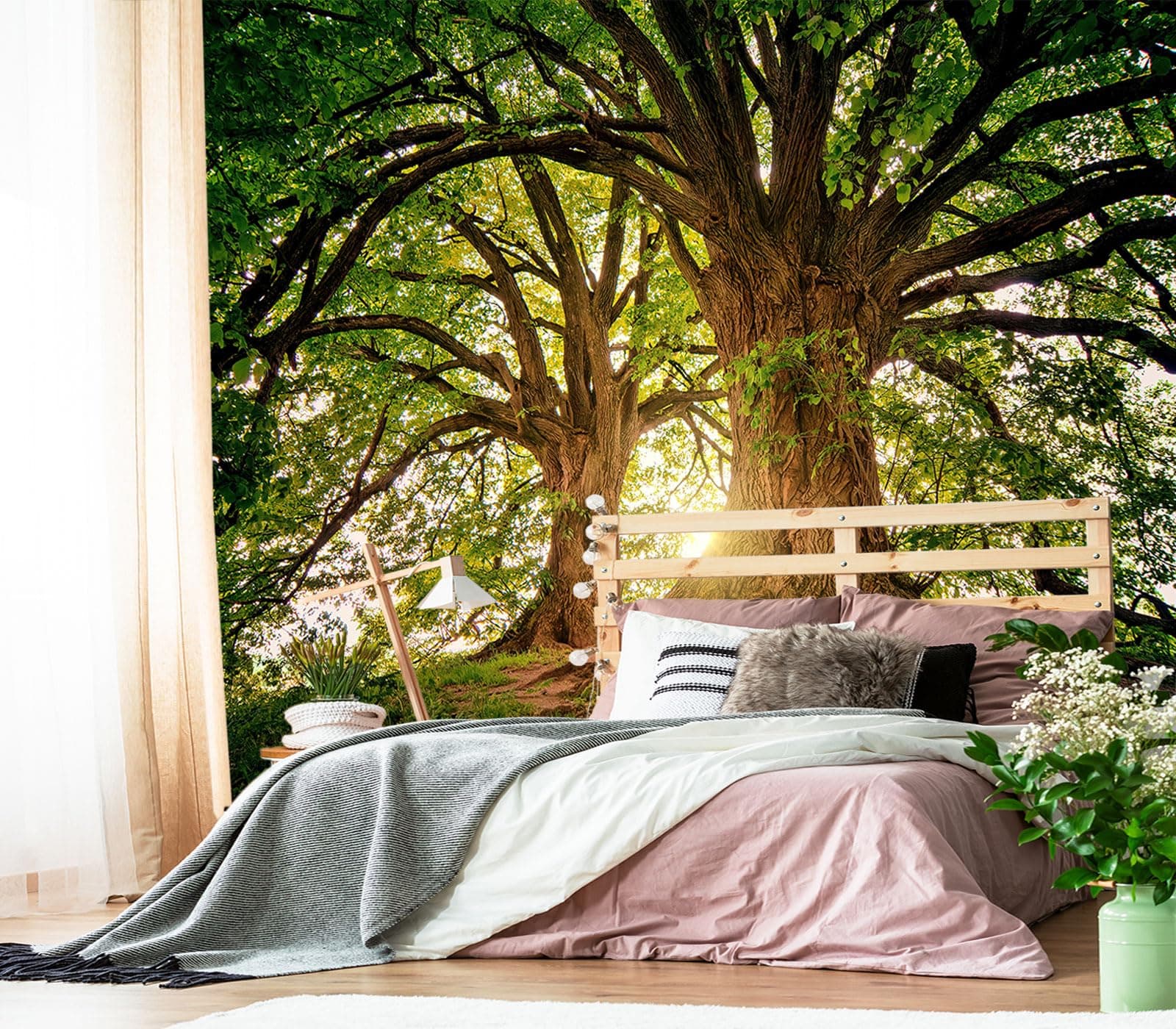 XMPMBM-Sunshine Forest backsplash Decorative Wallpaper Large Tree Bedroom Bathroom wall Mural- W 88" X H 59"（36 Square Foot）