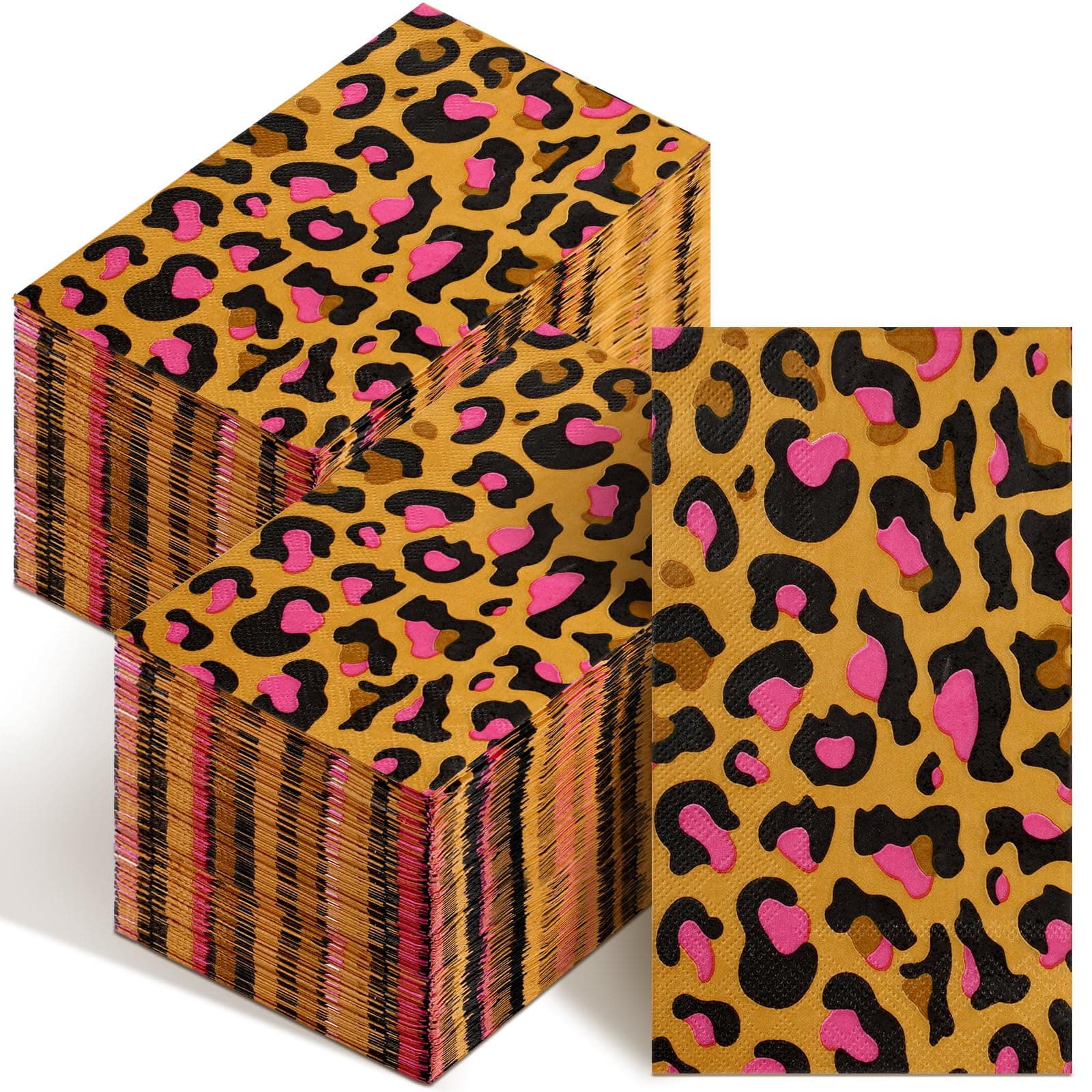 Zonon Leopard Print Guest Napkins Animal Disposable Guest Hand Towels Bathroom Cocktail Dinner Decorative Paper Napkins for Christmas Party Bridal Baby Shower Wedding Restaurant(Pink,200 Pcs)