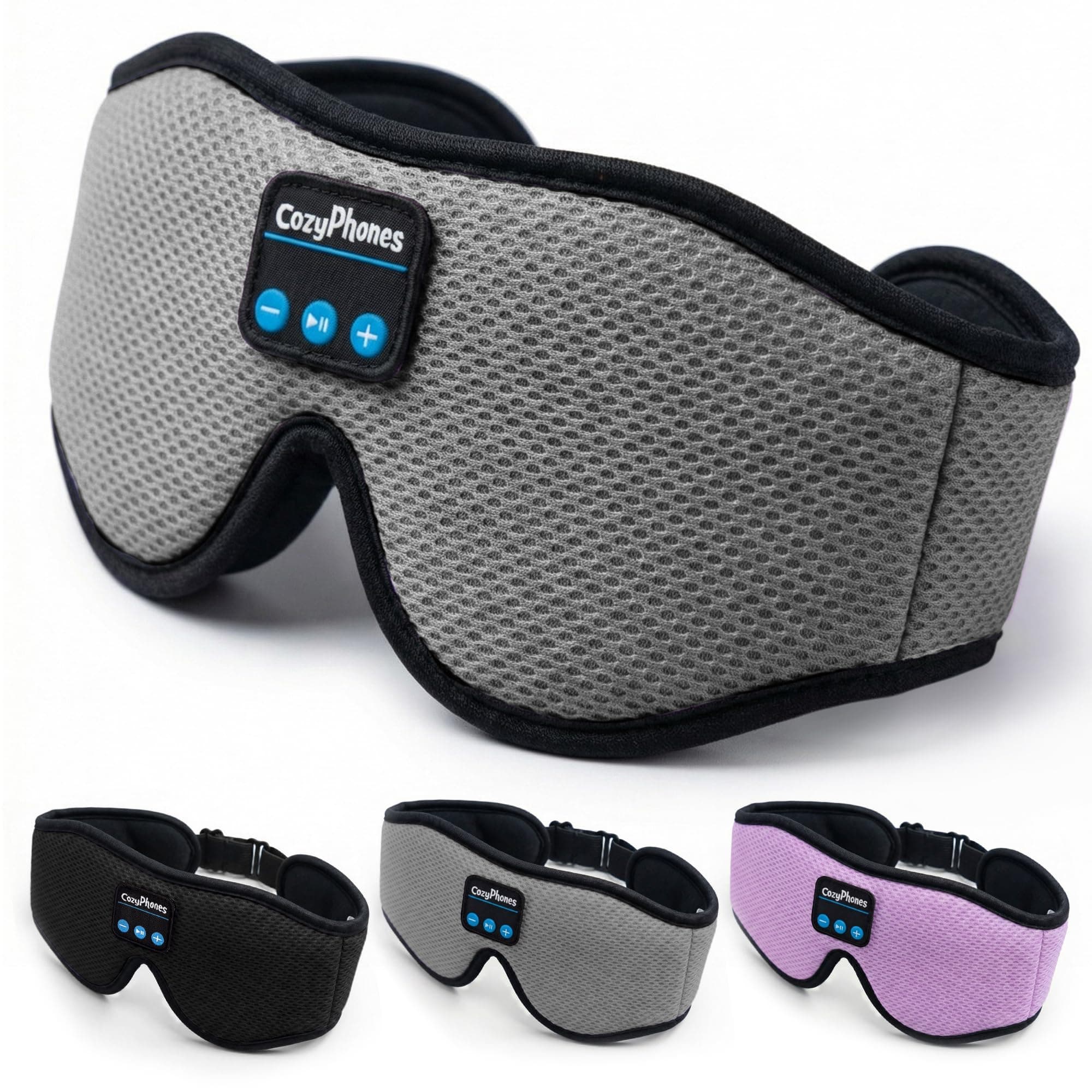 CozyPhones Bluetooth Sleep Mask with Headphones – 3D Contoured Memory Foam Eye Mask, Wireless Eye Mask for Sleeping, Adjustable Sleep Headphones, Bluetooth 5.4, 14H Playtime - Grey