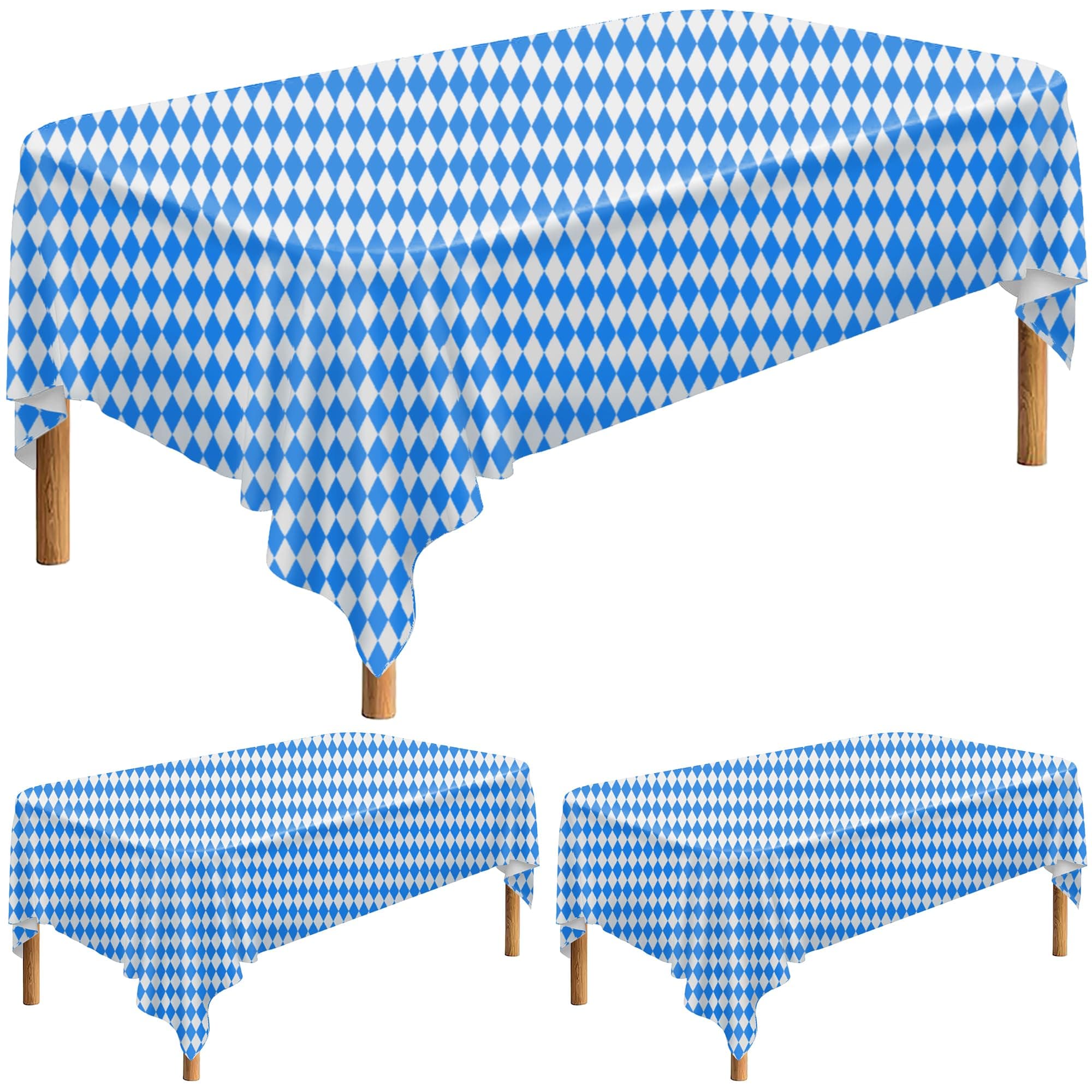 codree 3 Pieces 54" x 108" Oktoberfest Tablecover, Oktoberfest Bavarian Flag Check Table Cloth Blue Diamonds Bavarian Tablecover for German Oktoberfest Themed Party Decorations