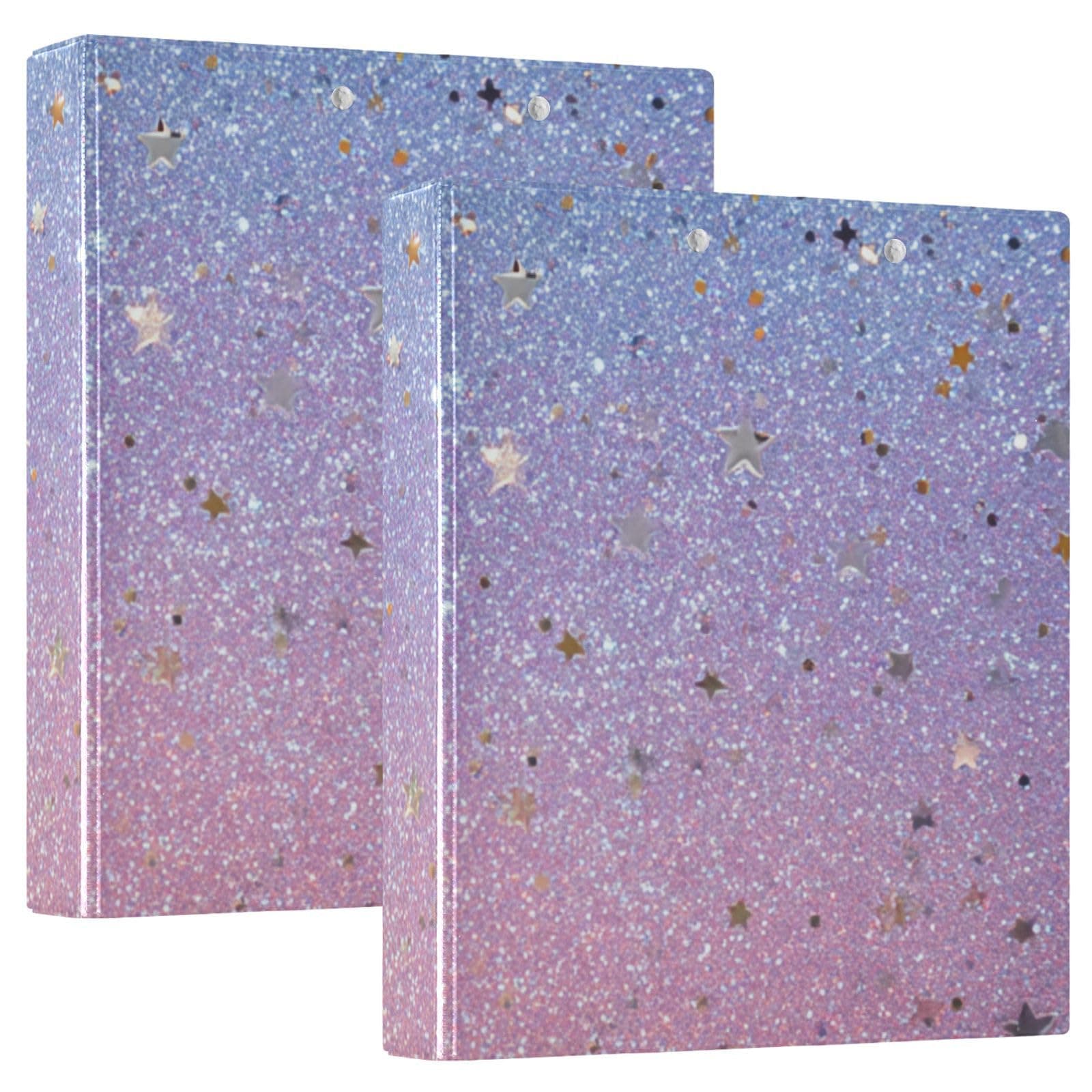 Light Pink Blue Gradient Sparkle Round Ring Binders 1.5 Inch 3 Ring Binder with Clipboard Holds 200 Sheets Office Home School