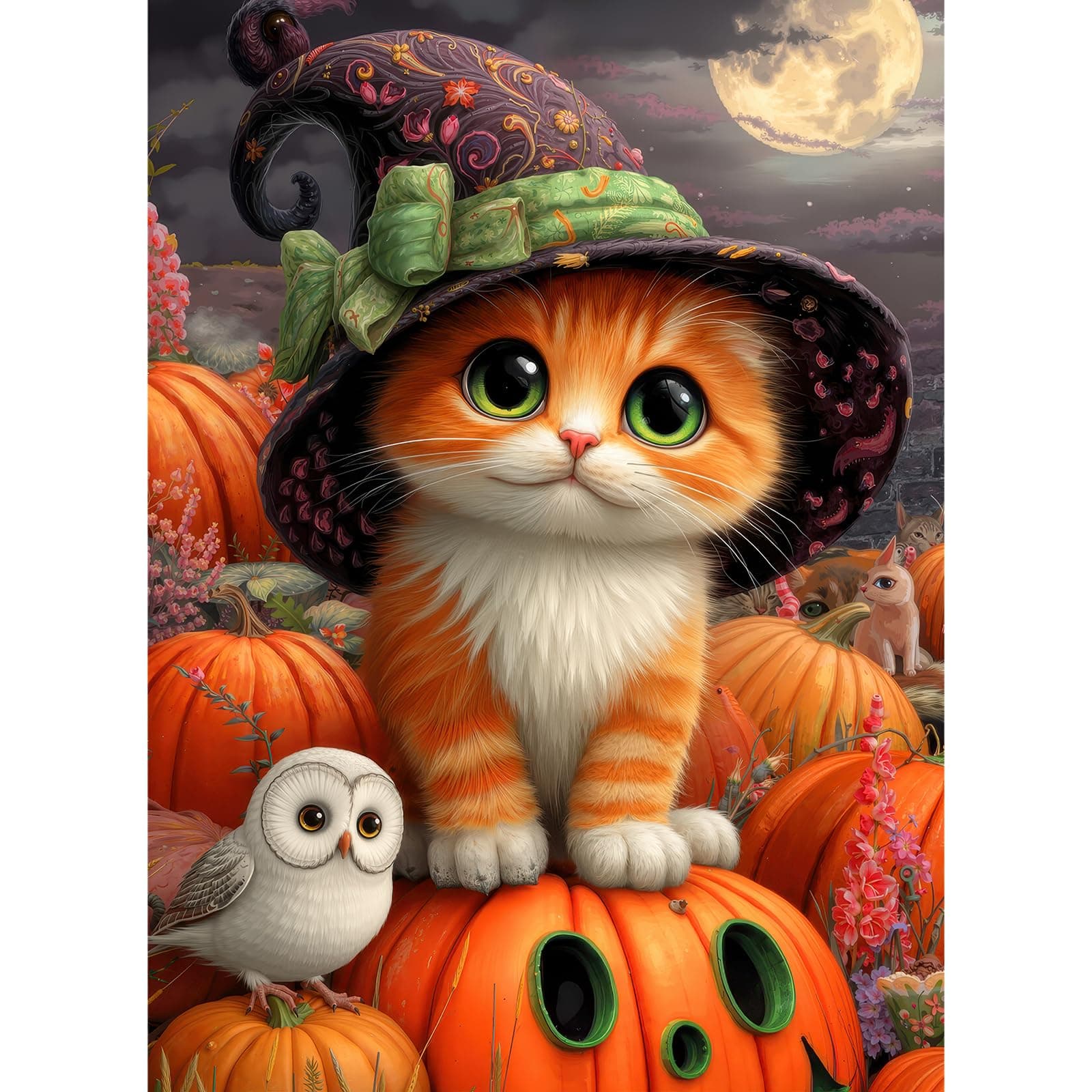 500 Piece Halloween Pumpkin Puzzle for Adults Cute Witch Cat Patch Puzzle