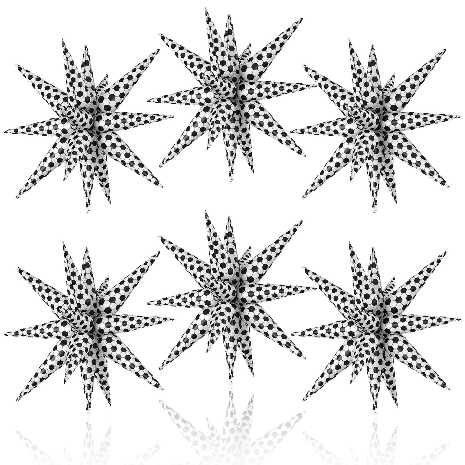 6PCS Soccer Star Balloons, 22 Inch Large Black and White Star Foil Balloons for Football Themed Birthday Wedding Sport Party Backdrops Decorations