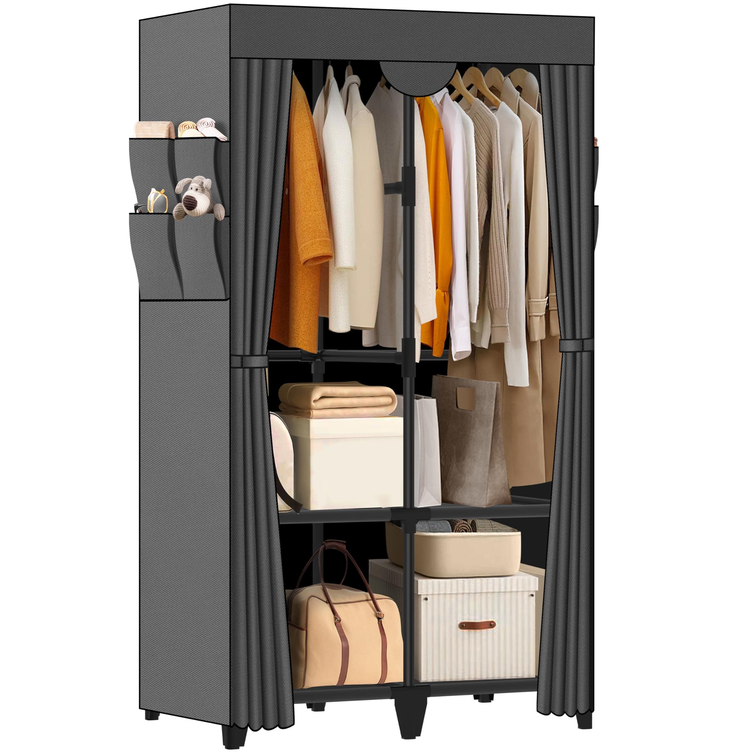 Jofuler Wardrobe Closet, Quick and Easy Assembly, Gray Portable Closet
