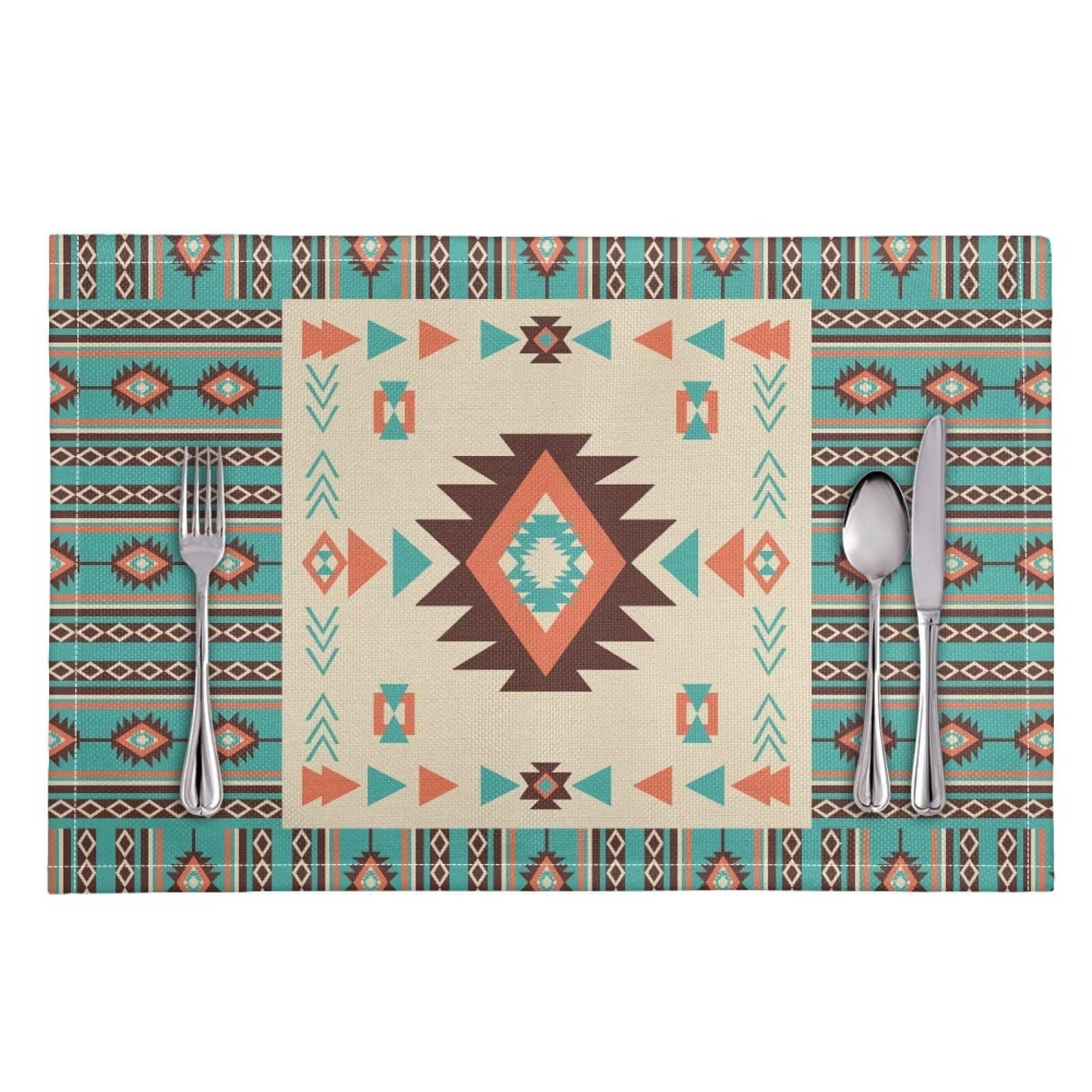 SEANATIVE Placemats Set of 4, Aztec Geometry Pattern Washable Table Mats Place Mats for Kitchen Dining Table Decoration 11.8x17.7 Inch, Table Decor