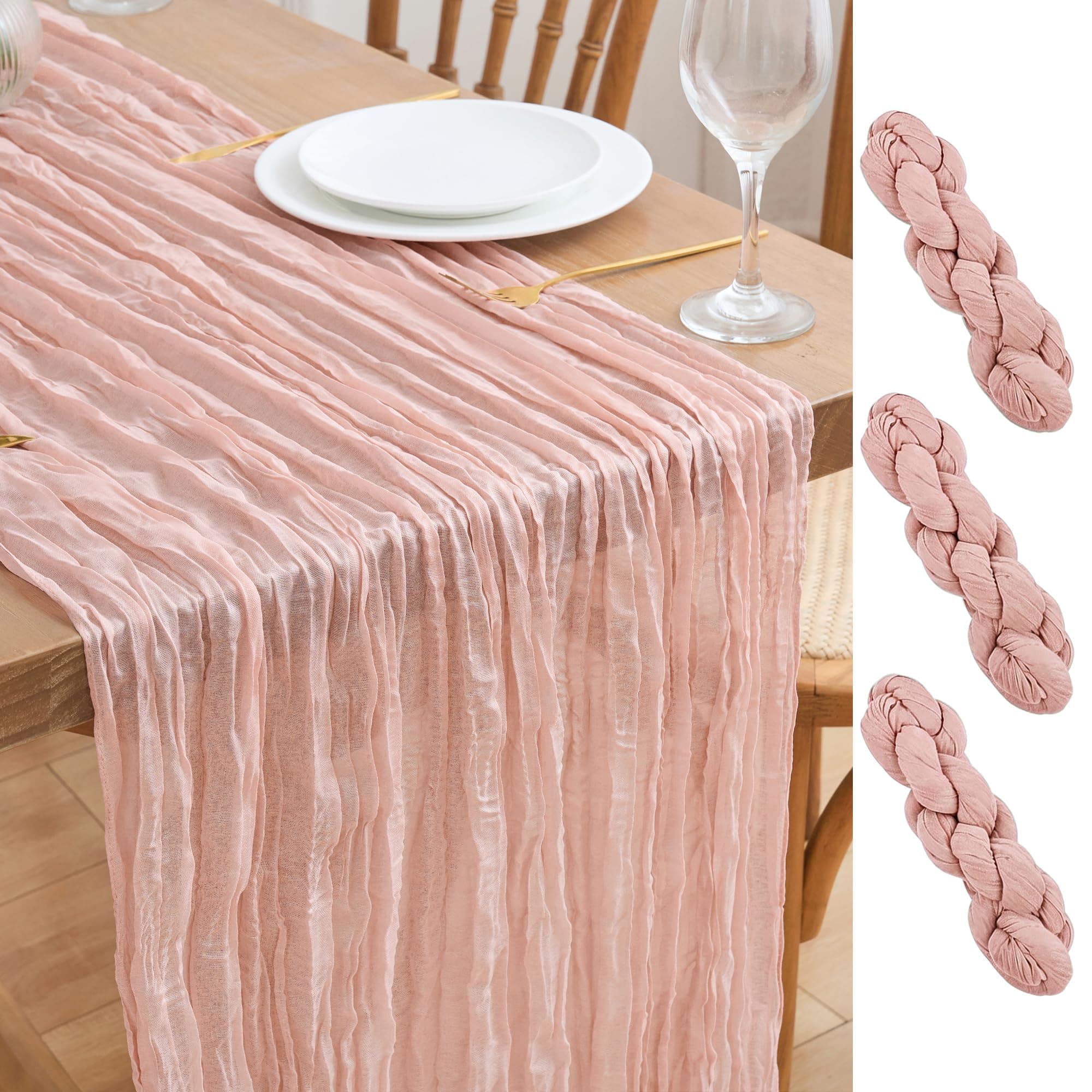 Asee'm 3pcs Dusty Pink Cheesecloth Table Runner Summer 10FT Gauze Rustic