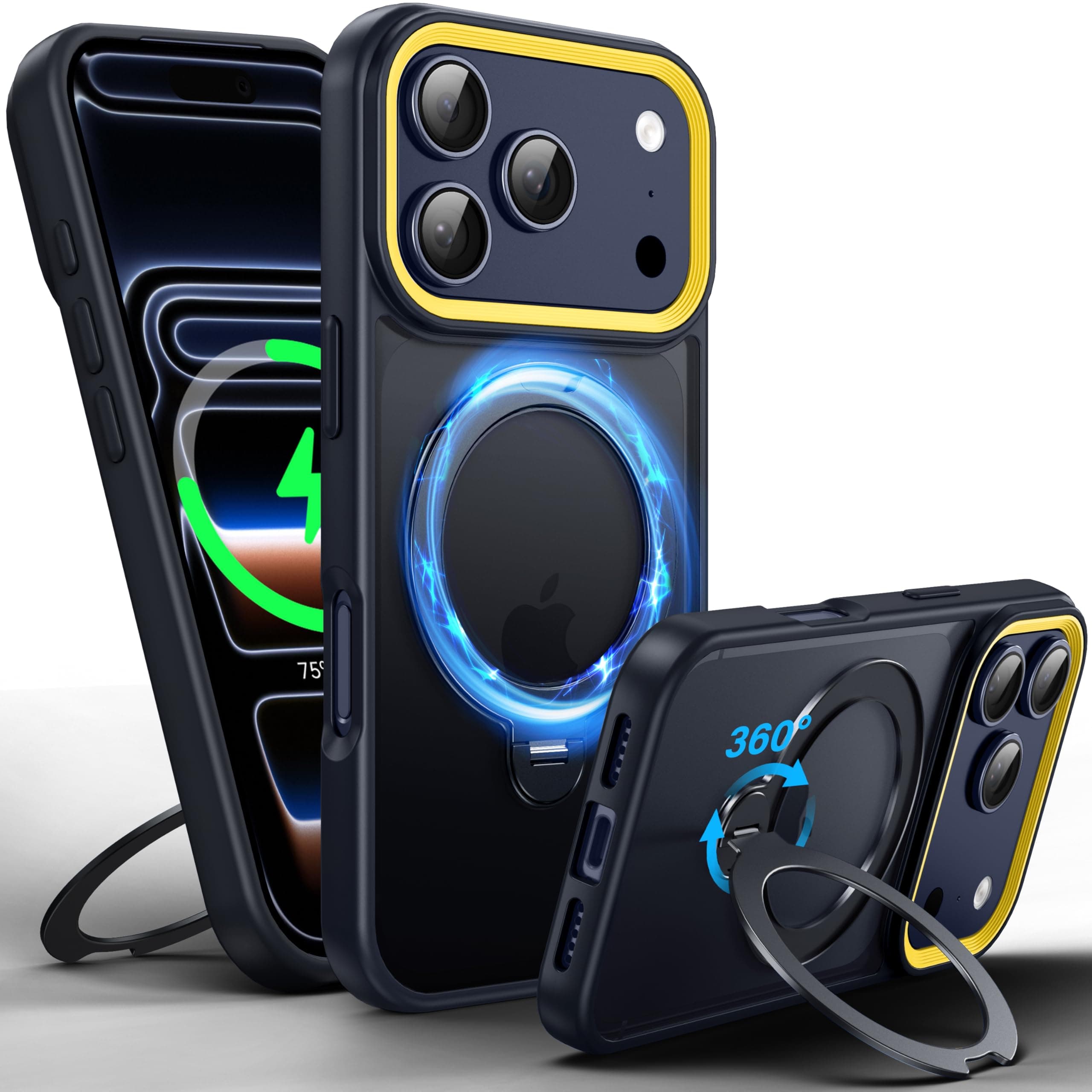 Supdeal Magnetic Stand Case for iPhone 17 Pro Max, [360° Rotating Invisible Kickstand] [Compatible with MagSafe] [Military Grade Protection] Ring Magnet Holder Matte Phone Cover, 6.9'', Black