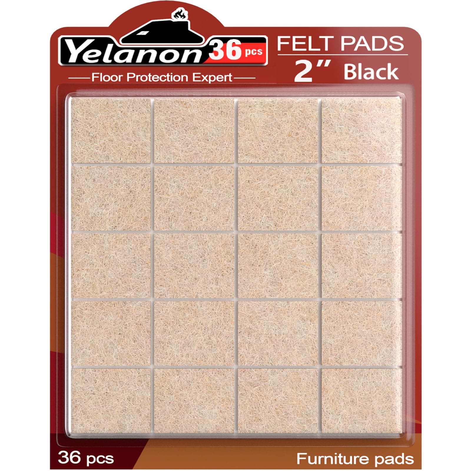 Yelanon Felt Furniture Pads for Hardwood Floors -36 Pcs 2" Premium Floor Protectors for Furniture, Felt Pads for Chair Legs, Beige