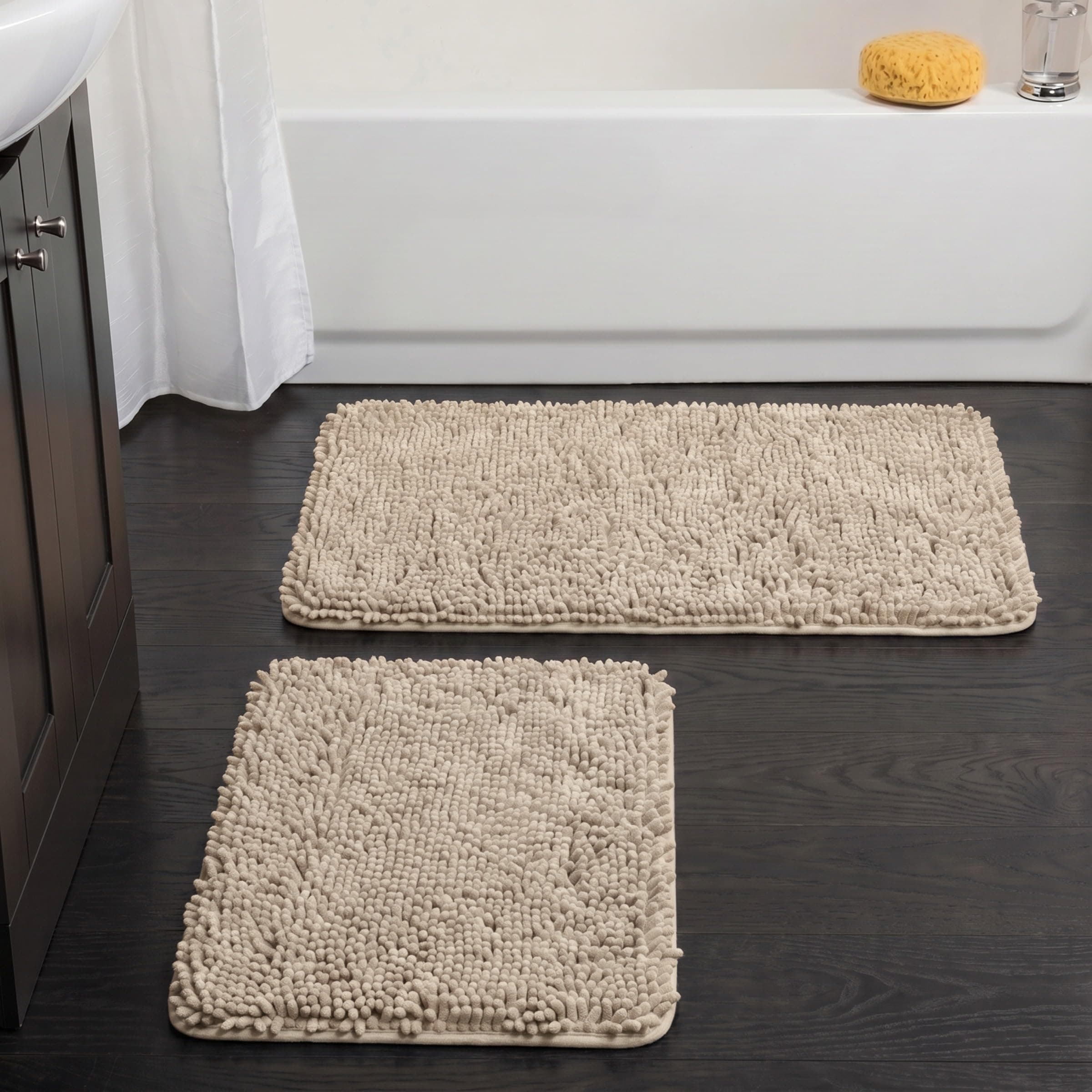 Lavish Home 2 Piece Memory Foam Shag Bath Mat - Ivory