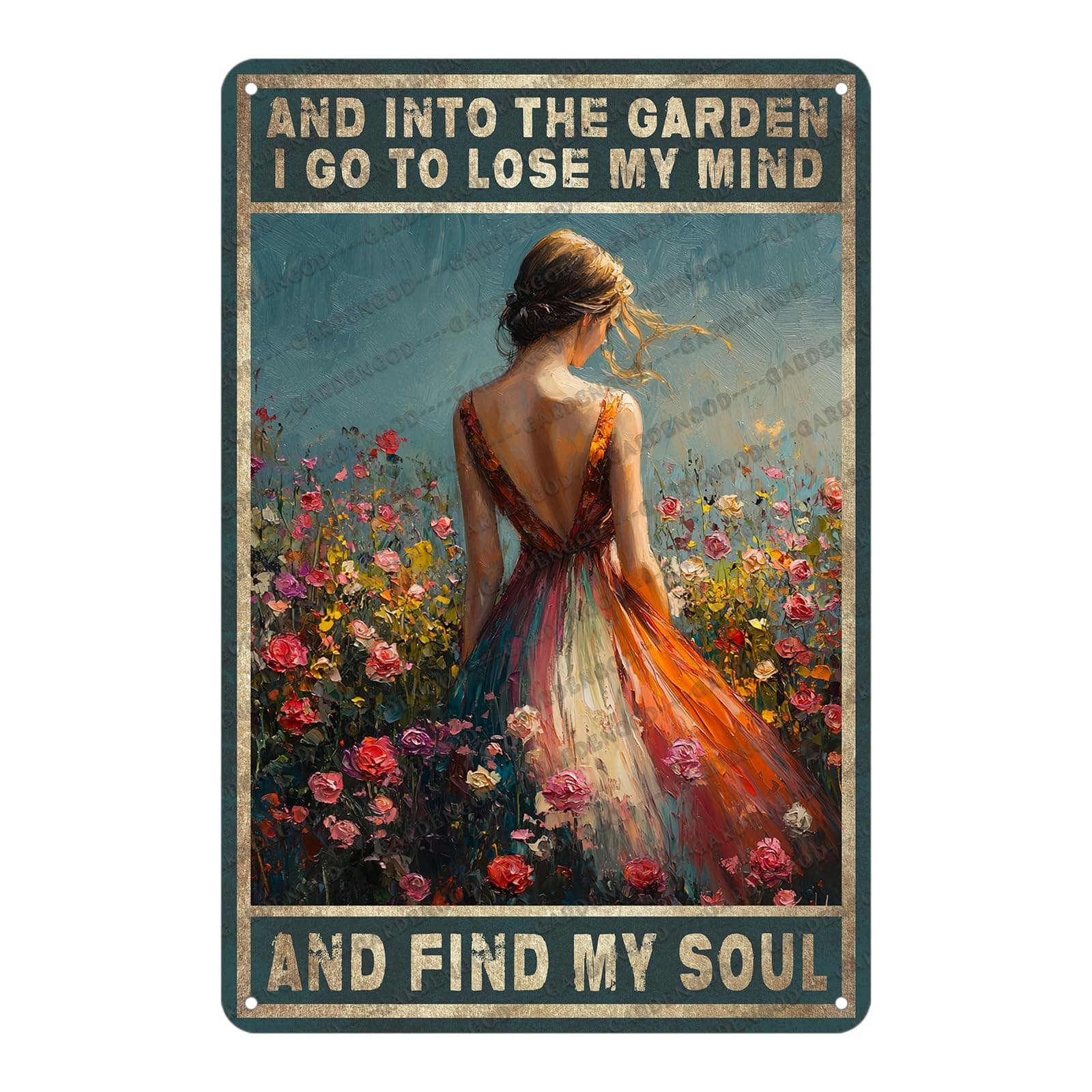Rustic Tin Plaque And Into The Garden I Go Metal Sign Vintage Wall Decor Botanical Floral Art Outdoor Patio Decor Garden Art 12x8 Inch