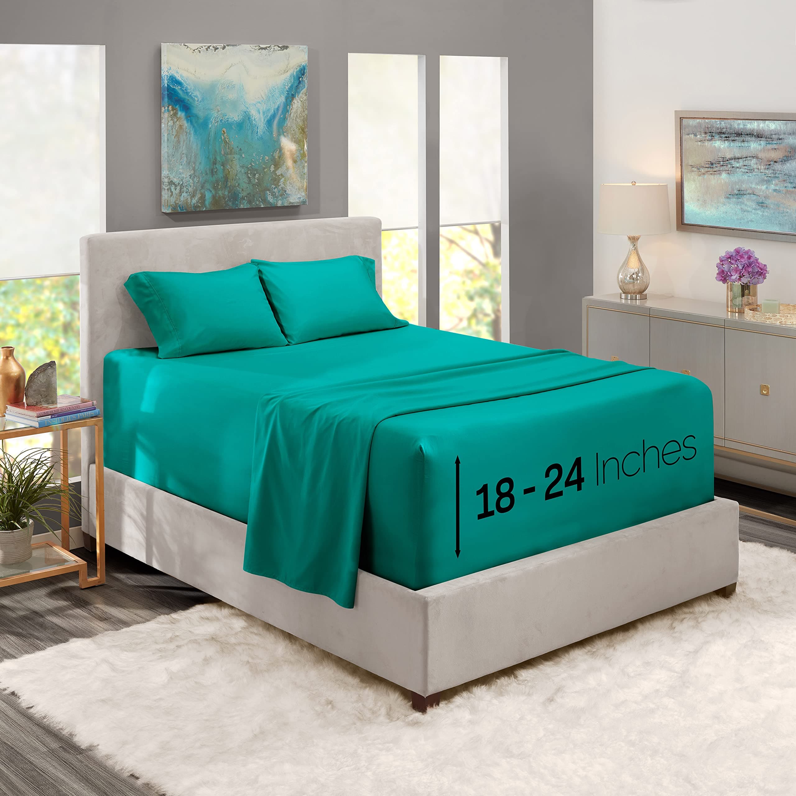 Nestl Queen Size Sheet Set, 4 Piece Extra Deep Pocket (18-24 inches), Microfiber, Cooling, Hotel Luxury, Soft, Breathable, Wrinkle-Free, Easy to Care, Teal