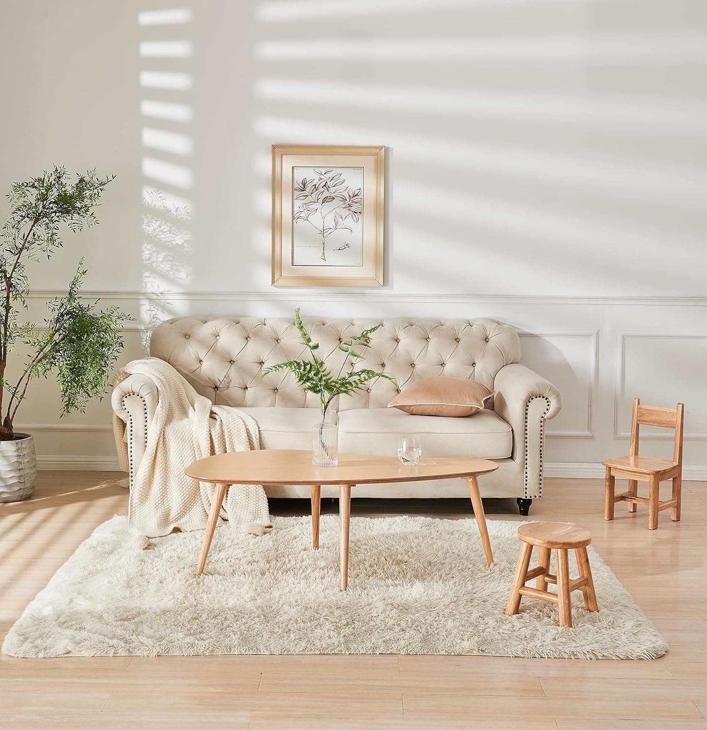 woJKod Low Oval Coffee Table;Mid Century Modern Style Centre Table;Solid Wood Living Room Furniture;Modern Sofa Coffee Side Table;Cocktail Table-Rubber Wood-Natural