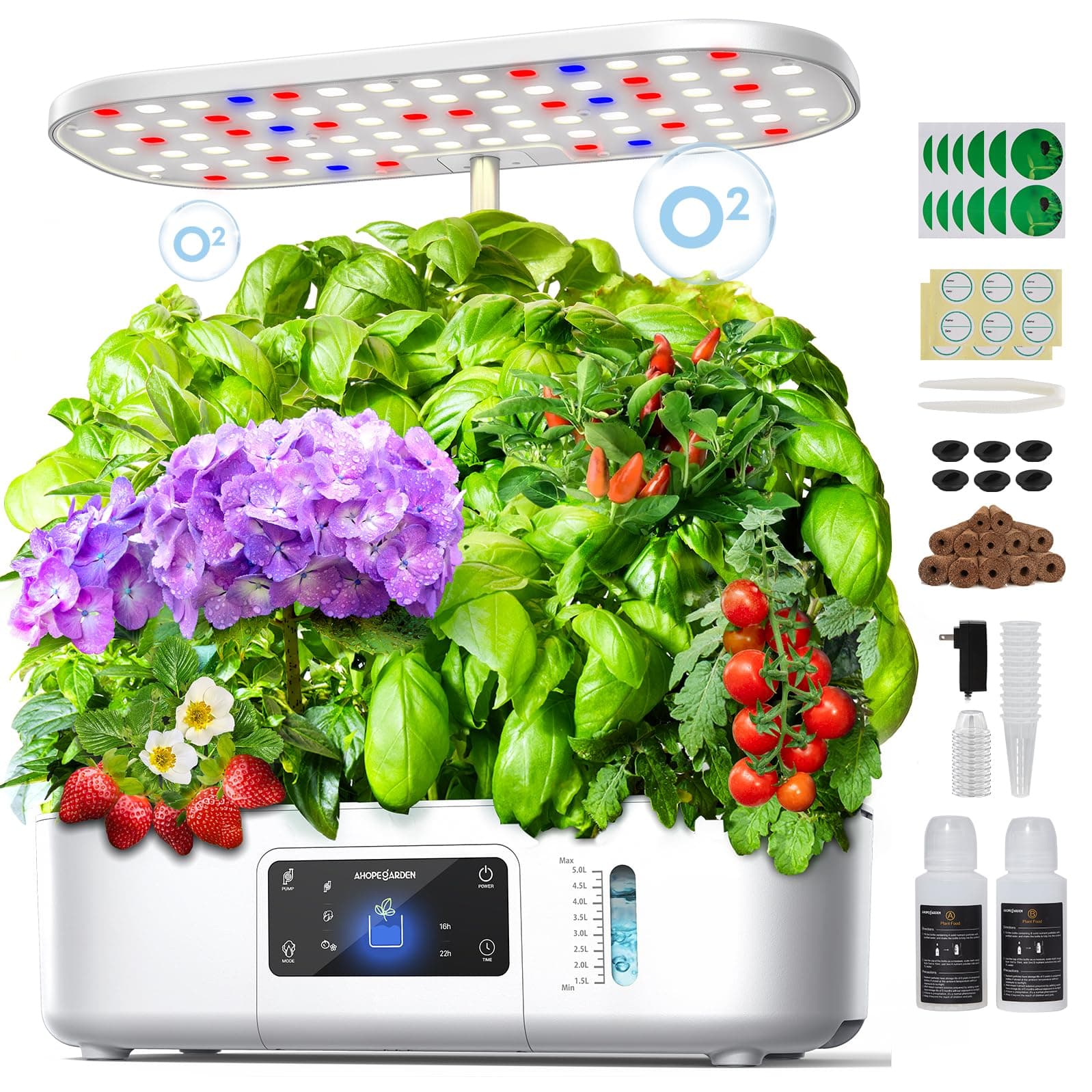 Ahopegarden Hydroponics Growing System Kit Indoor Herb Garden with Grow Light 12 Pods, with LCD Touch Panel Hydroponic Planter, Planting Height Up to 17", Grower Harvest Fresh Veggie Lettuce, White